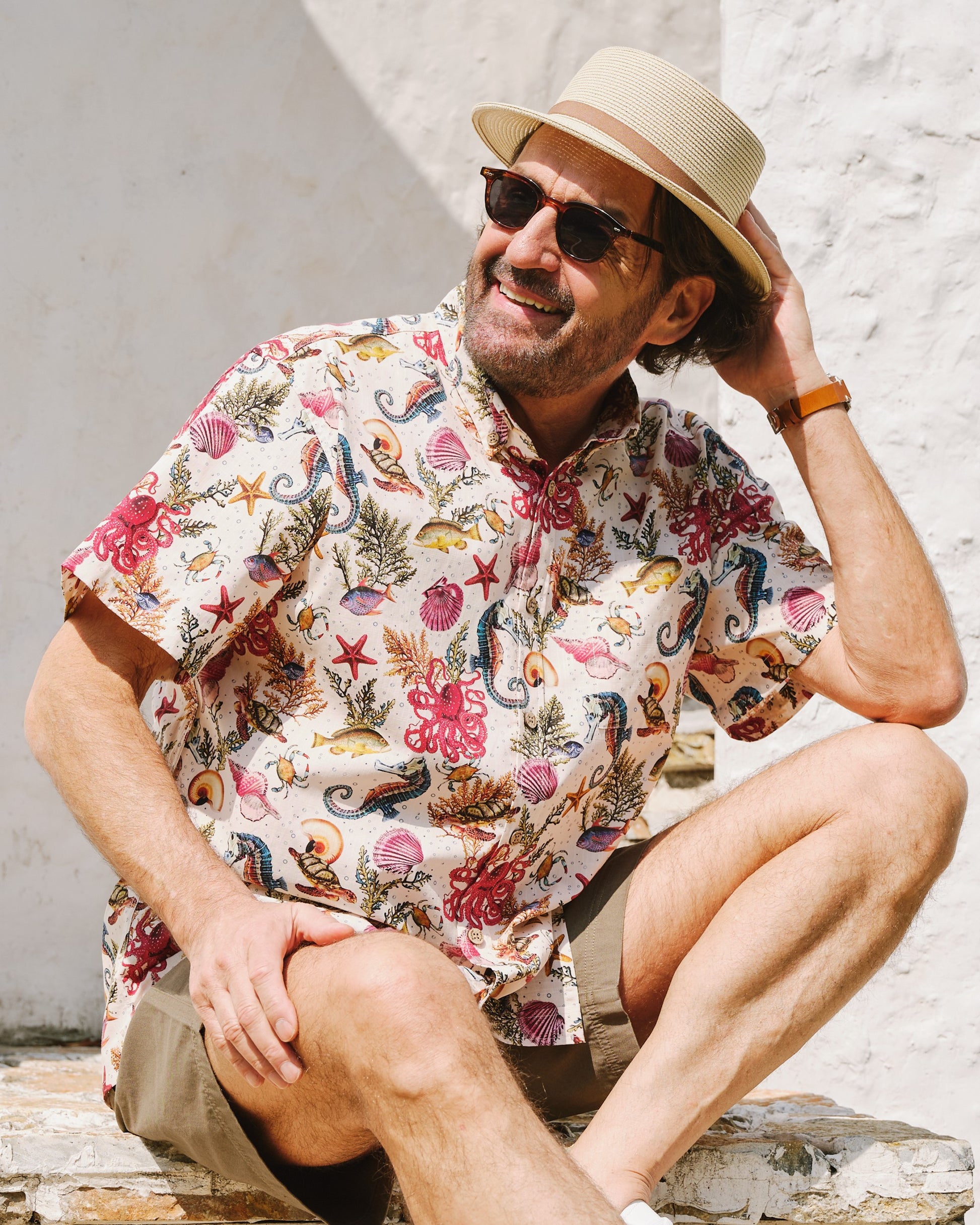 Mens Octopus Hawaiian Shirt 100% Cotton Button-down Marine Life Shirt For Gifting