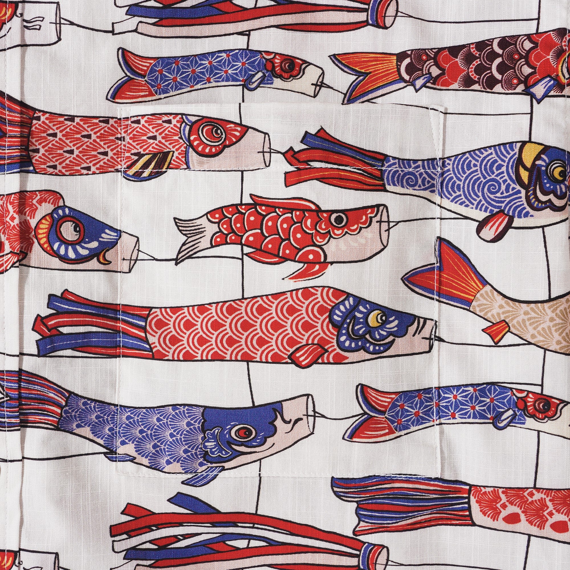 Men's Hawaiian Shirt Short Sleeve Button-down 100% Cotton Beige Aloha Koi in the Wind