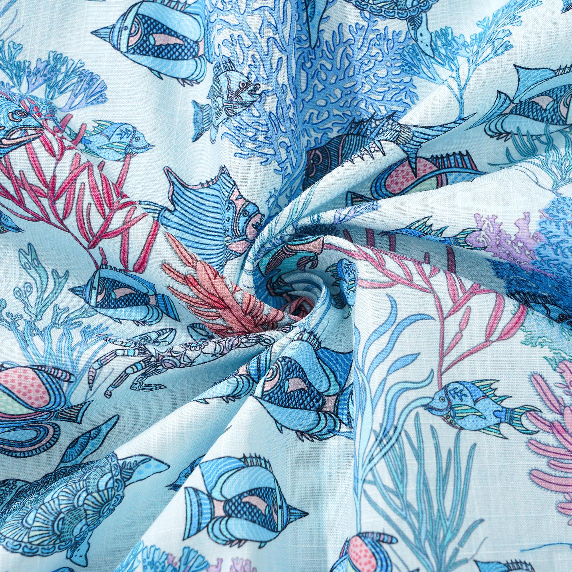 Blue Hawaiian Shirt for Men Fish Shirt à manches courtes à manches courtes 100% coton Blue balas Boho