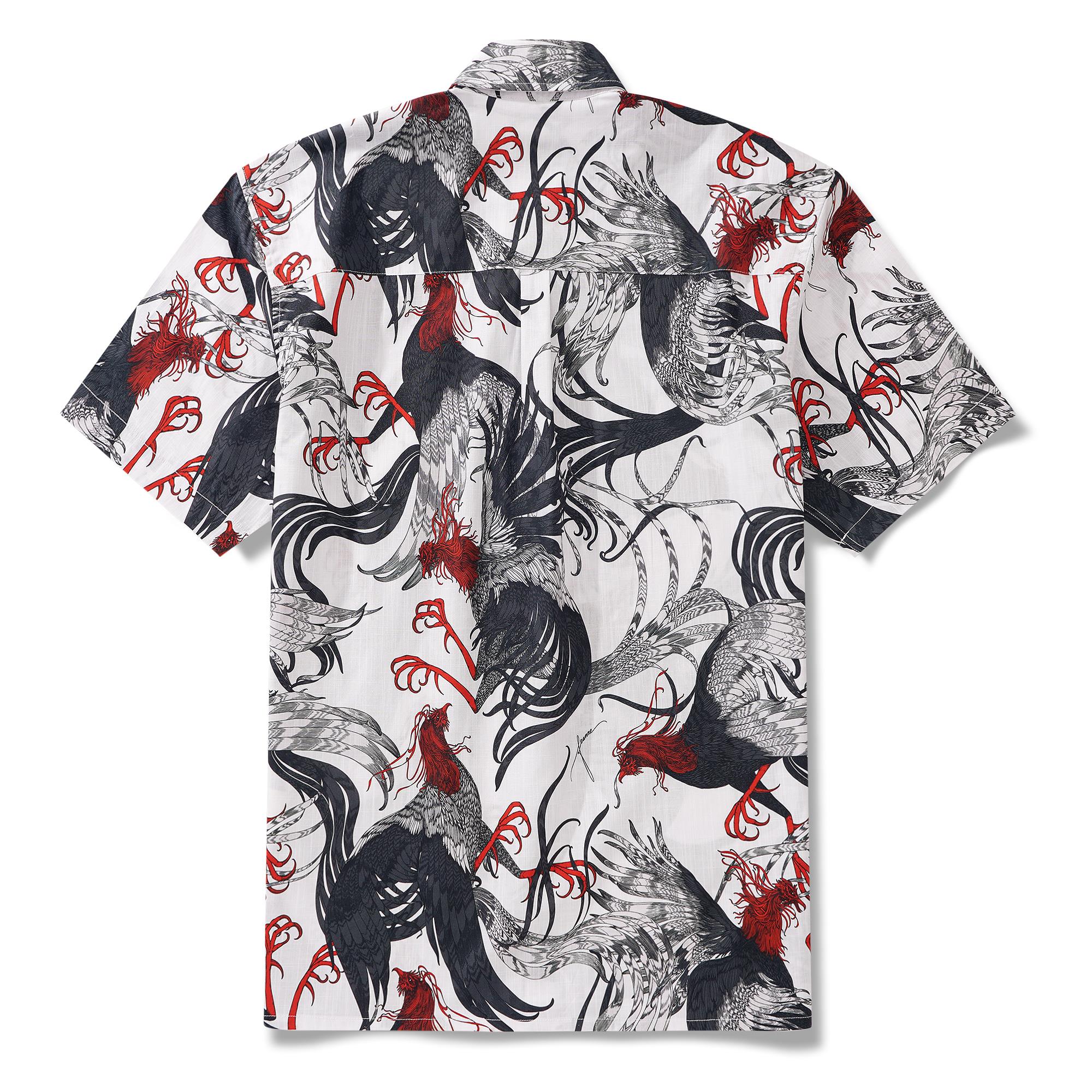 Men's Hawaiian Shirt Short Sleeve Button-down 100% Cotton Aloha Red - Crested Phantom By Feanne