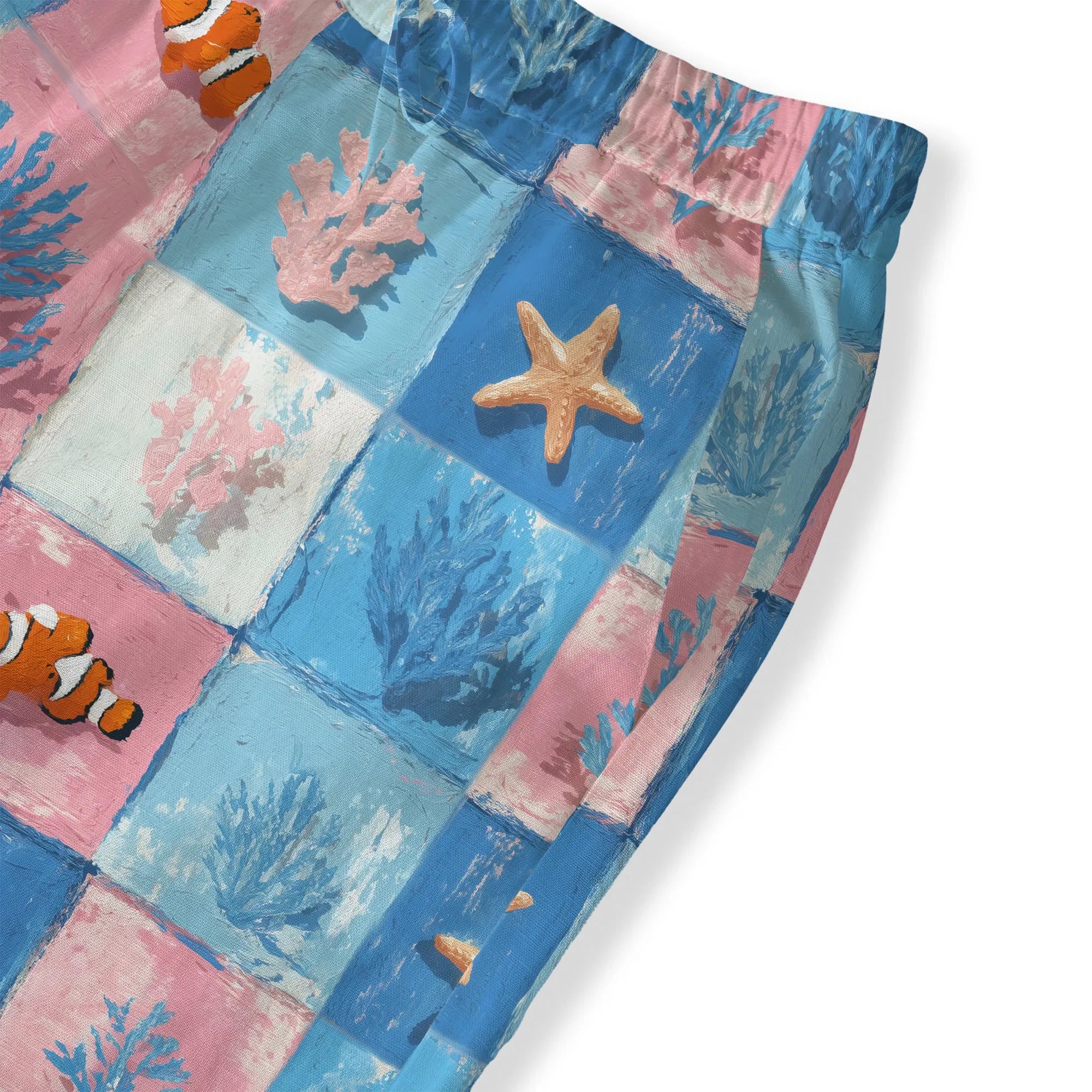 Lyocell-Linen Women's Pants with Starfish and Clownfish Patterns