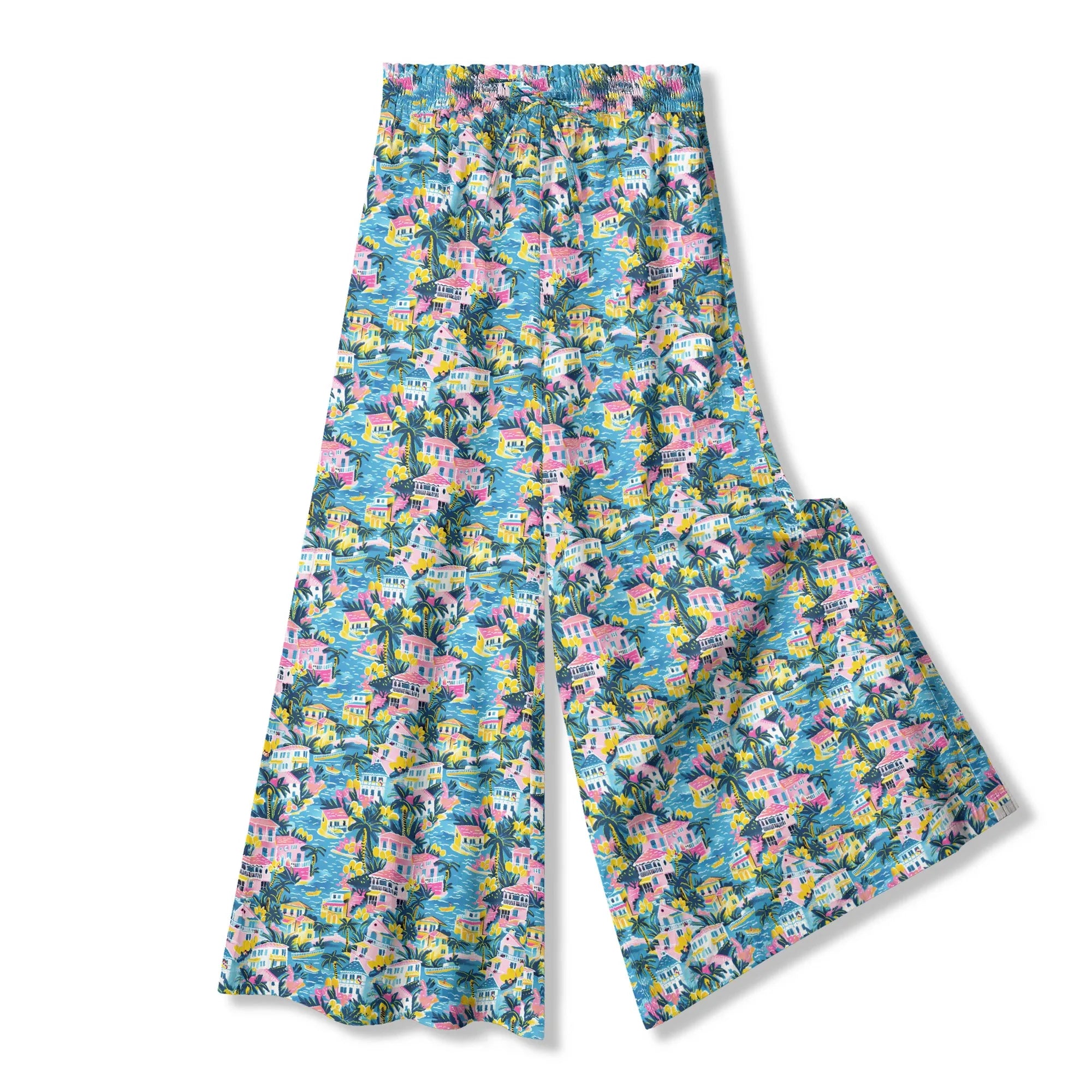 Women's tropical town print palazzo pants, beachwear