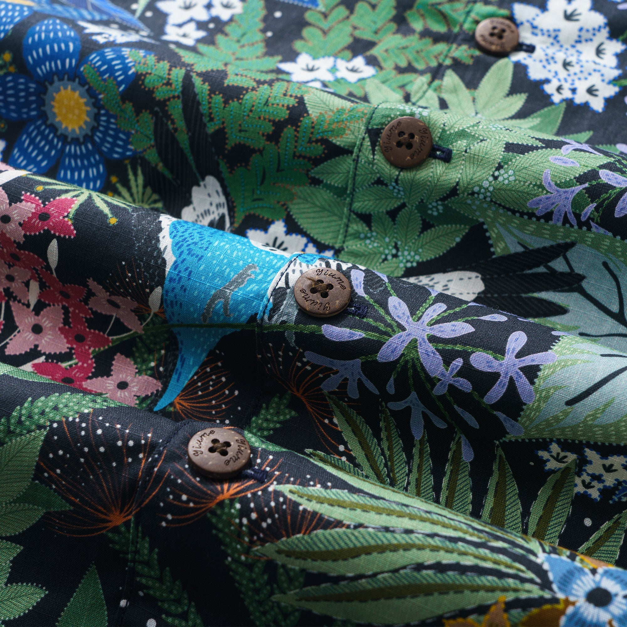 Yiume Papagei Hawaiian Shirt für Männer 100% Baumwolle Kurzarm Grünes Camp-Kragen Aloha-Shirt