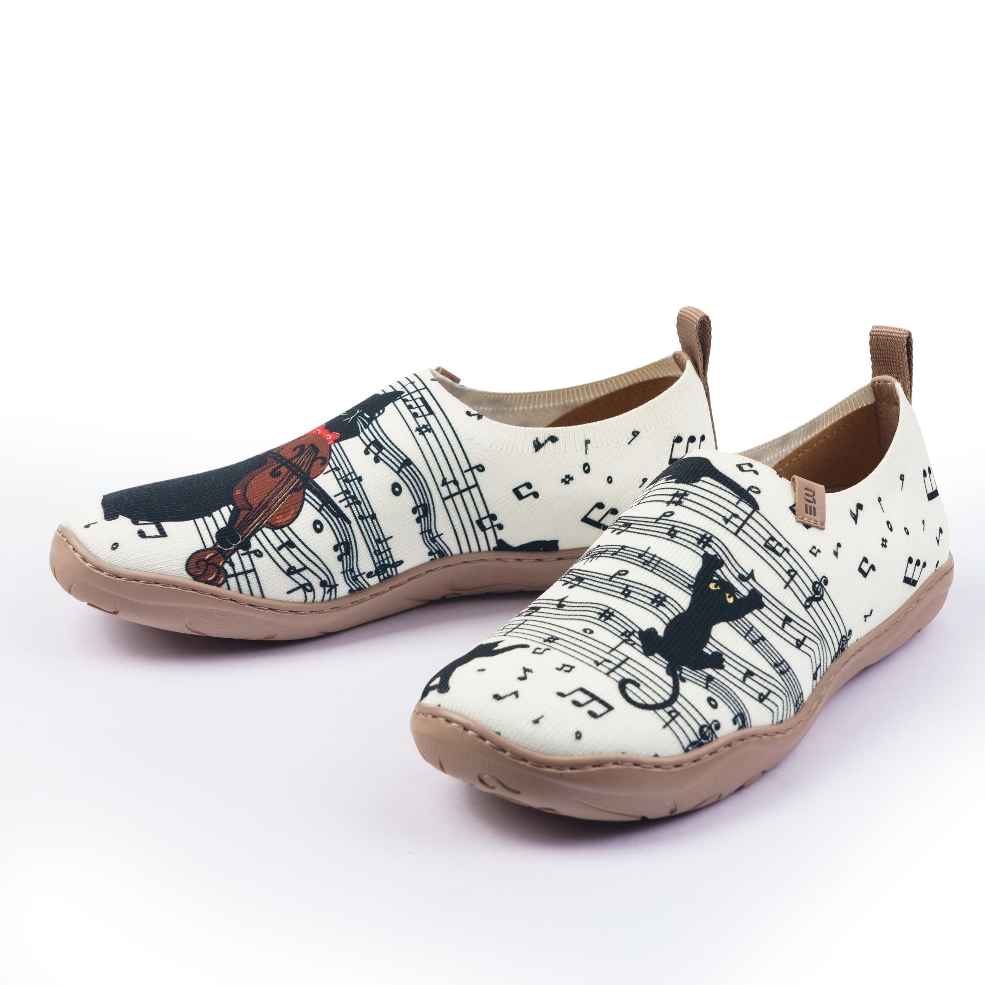 Yiume Women's Art Slip-On Shoes Comfortable Breathable Knit Casual Footwear,Black Cat Melody