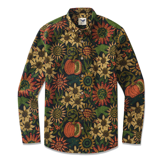 Hawaiian Thanksgiving By Andrea Leonelli Shirt 100% Cotton Men's Aloha Hawaiian Long Sleeve Button-down Shirt