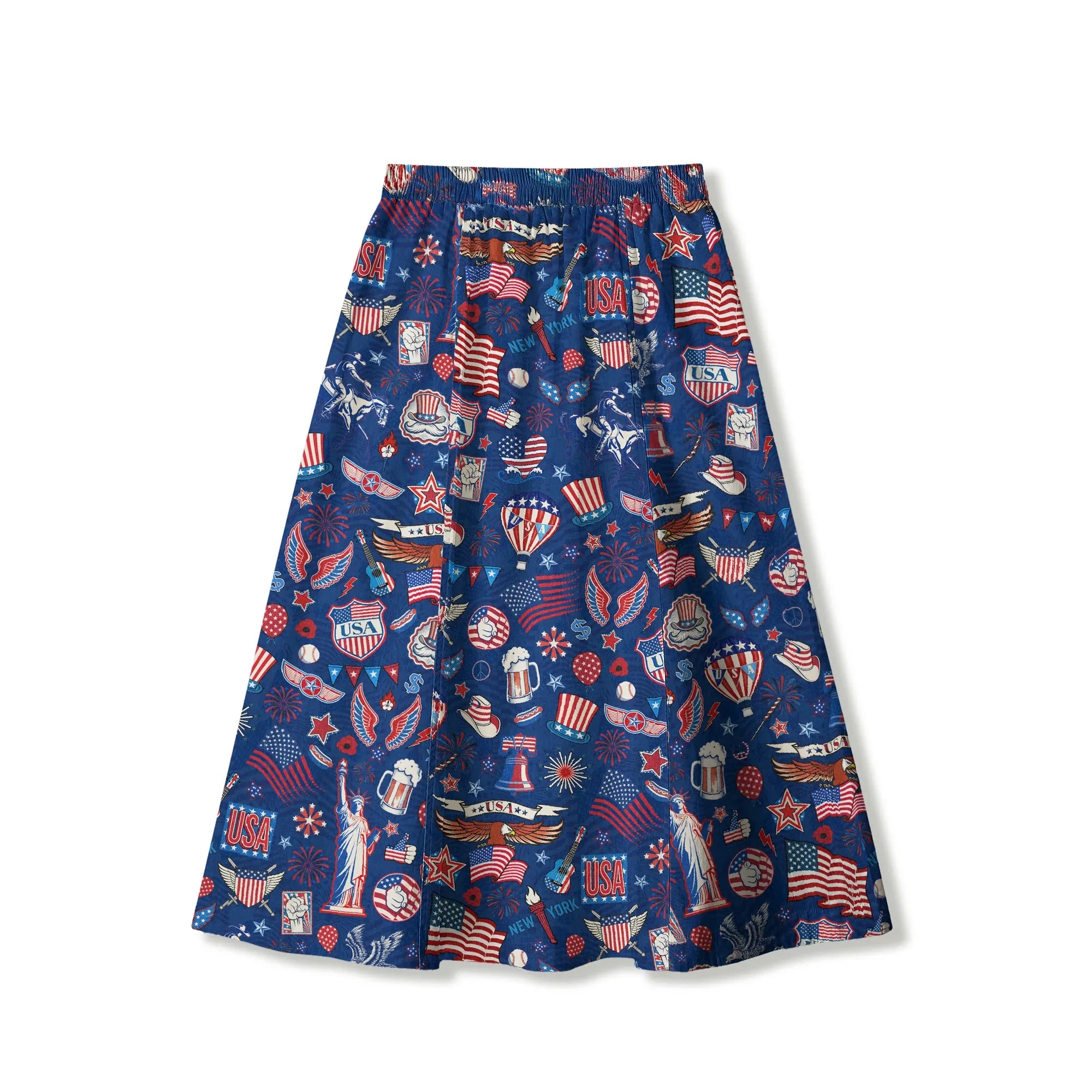 Model wearing Aloha Liberty's Patriot skirt in a resort setting