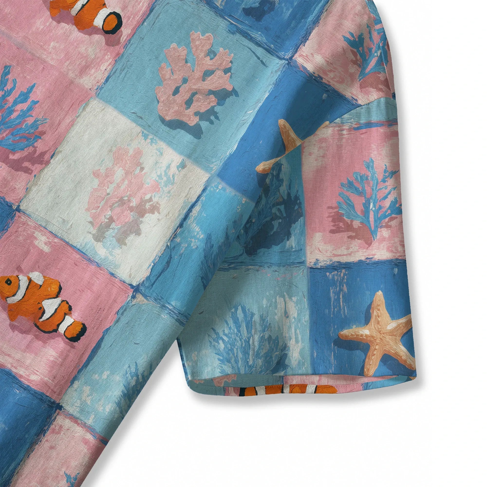 Women's art shirt with oceanic chessboard pattern, button-back