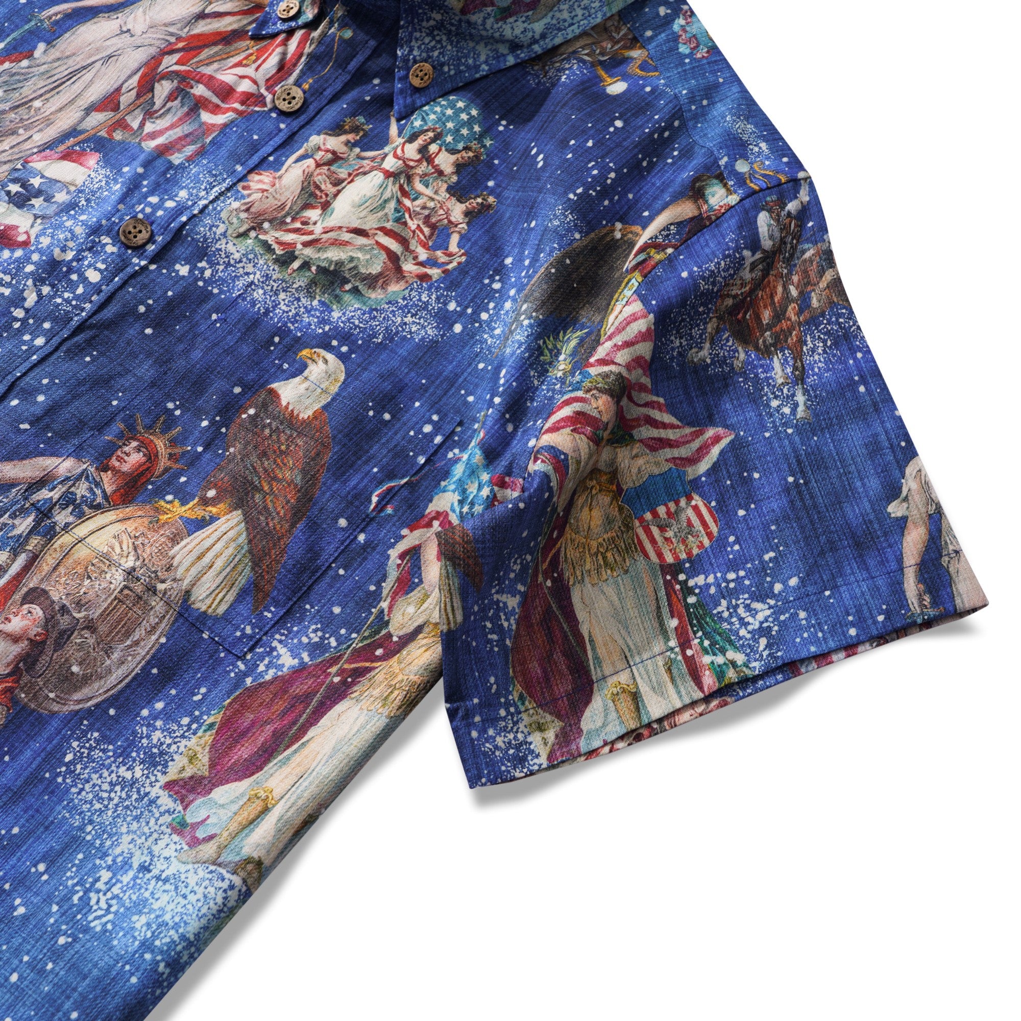 Men's Hawaiian Shirt Short Sleeve Button-down 100% Cotton Blue Aloha Stars & Stripes