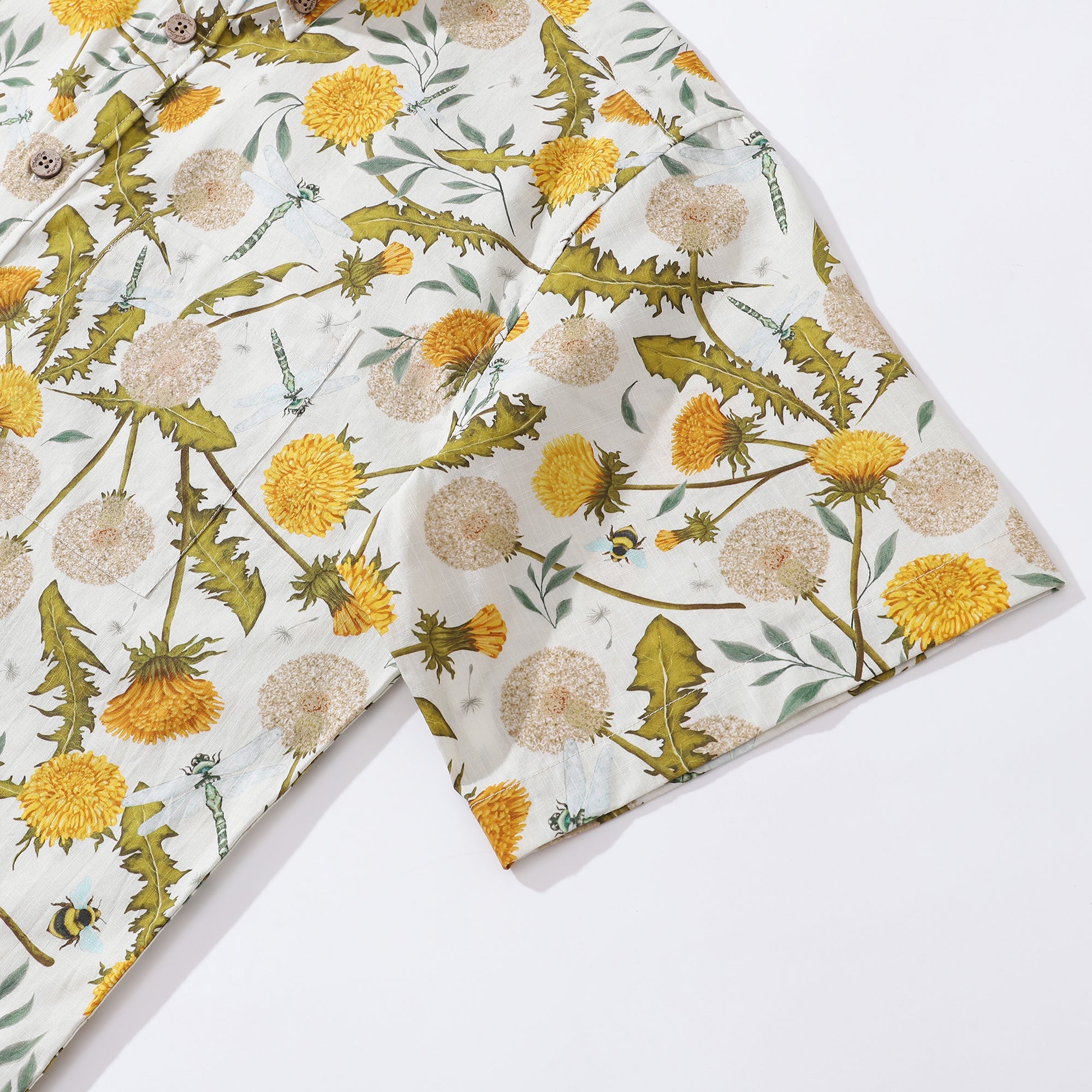 Yiume Tropical Hawaiian Shirt For Men 100% Cotton Short Sleeve Button-down Aloha Shirt Dandelions and Dragonflies Shirt