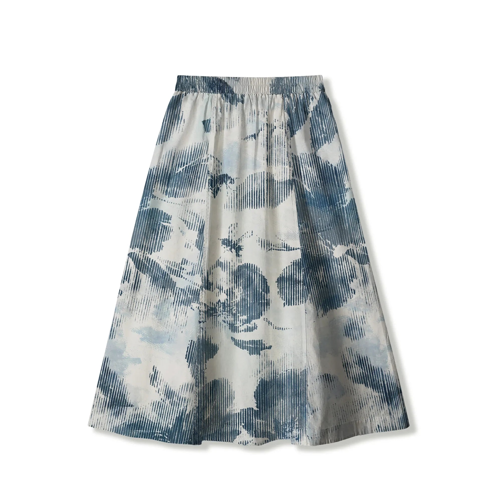 Floral blue women's skirt, cotton, elastic waist, resort wear
