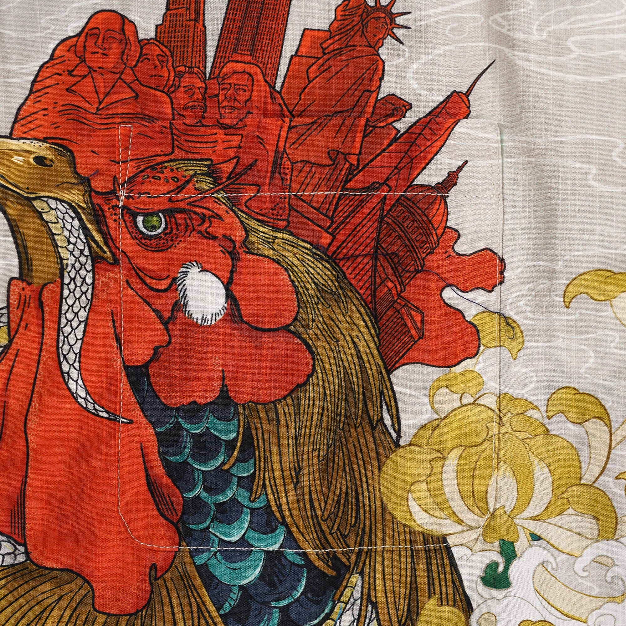 Chemise hawaïenne masculine 100% coton à manches courtes à manches courte à manches courte coq et chemise japonaise ukiyo-e