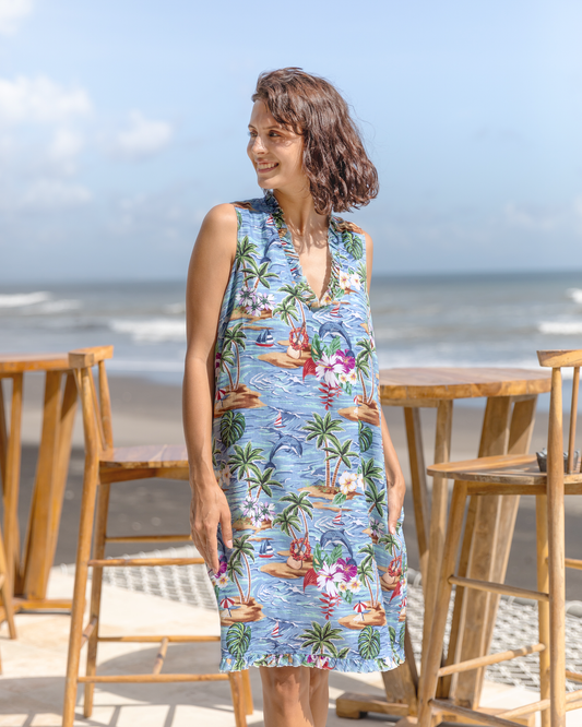 Hawaiian Dress For Women Summer Scenery V-Neck Dress Summer Scenery Dress