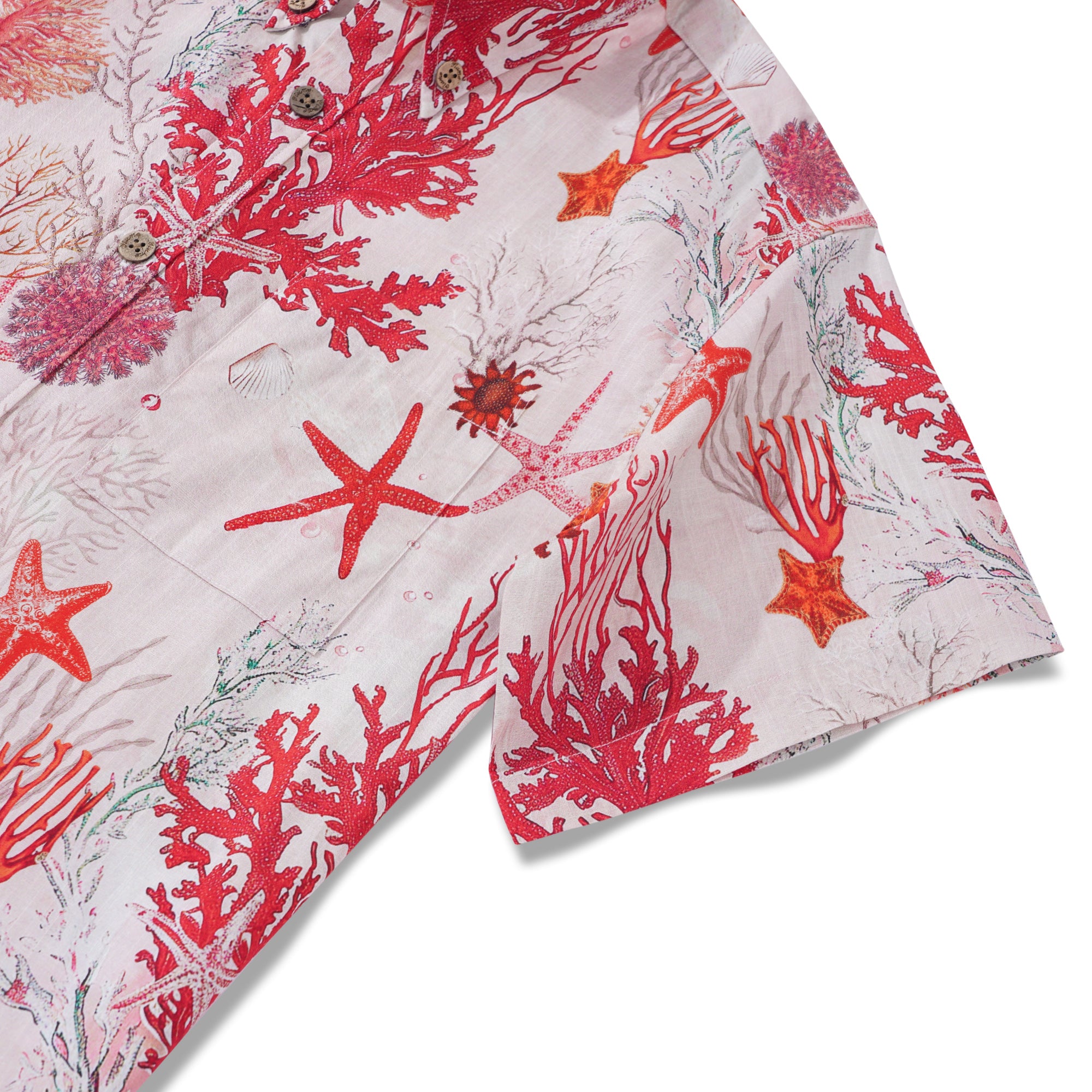 Men's Marine Life Hawaiian Shirt Short Sleeve Button-down 100% Cotton Pink Aloha Coral Reverie