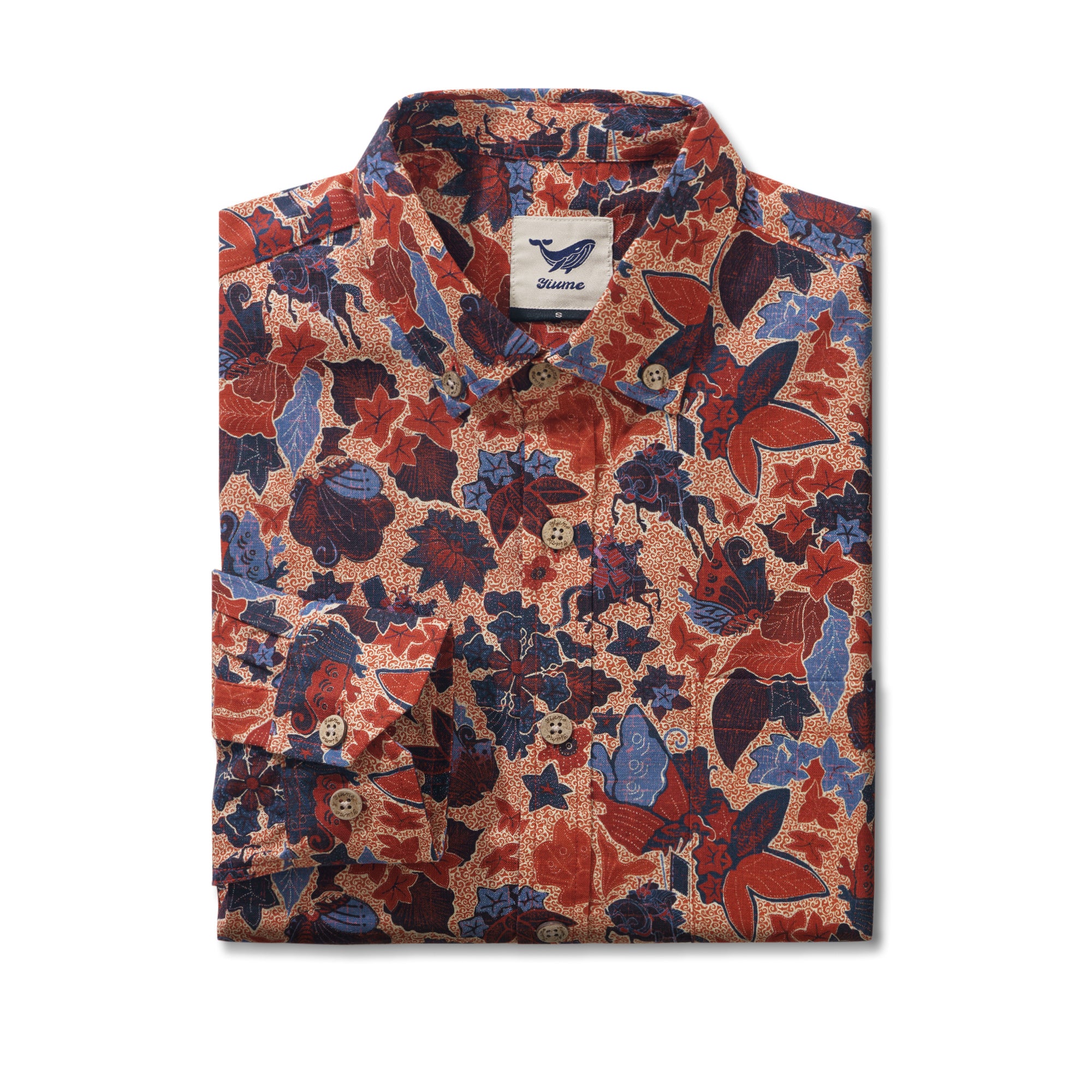 Genji vs. Taira 100% Baumwolle Herren Langarm Hemd mit Knöpfen Rot Aloha Hawaiian