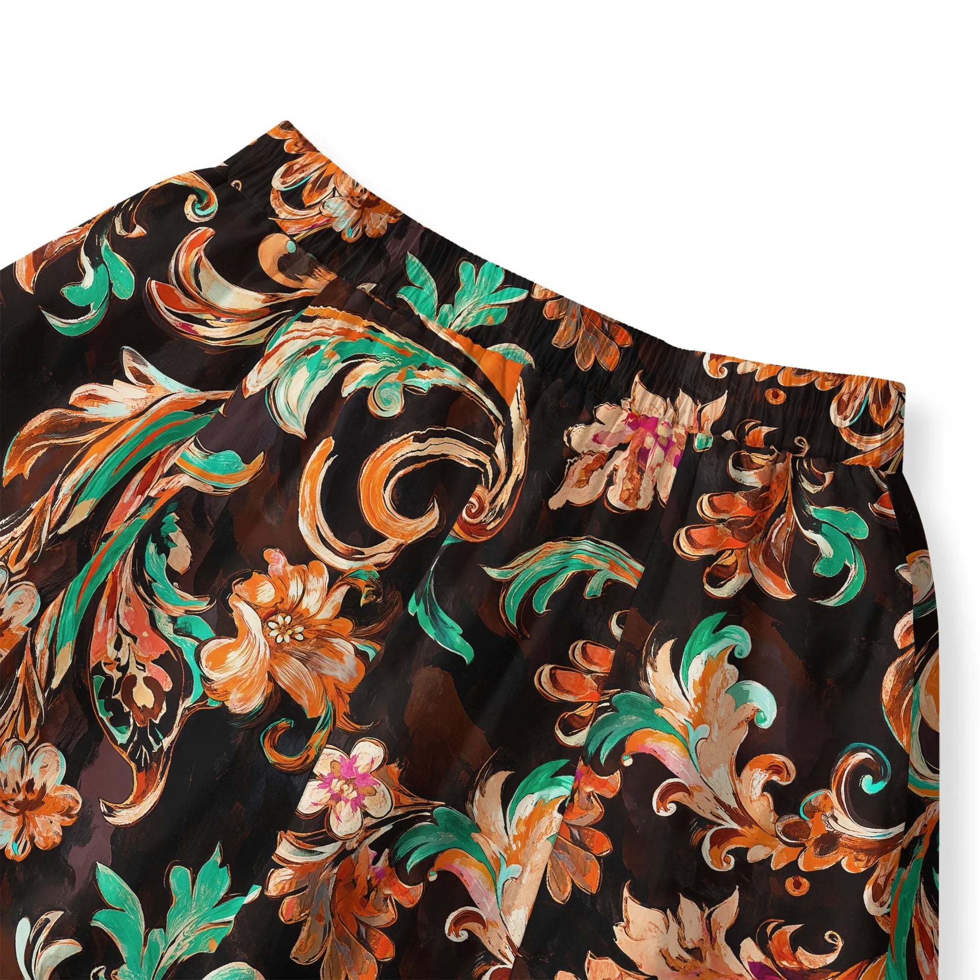 Fiery Blossoms skirt, oversized florals, brown, cotton