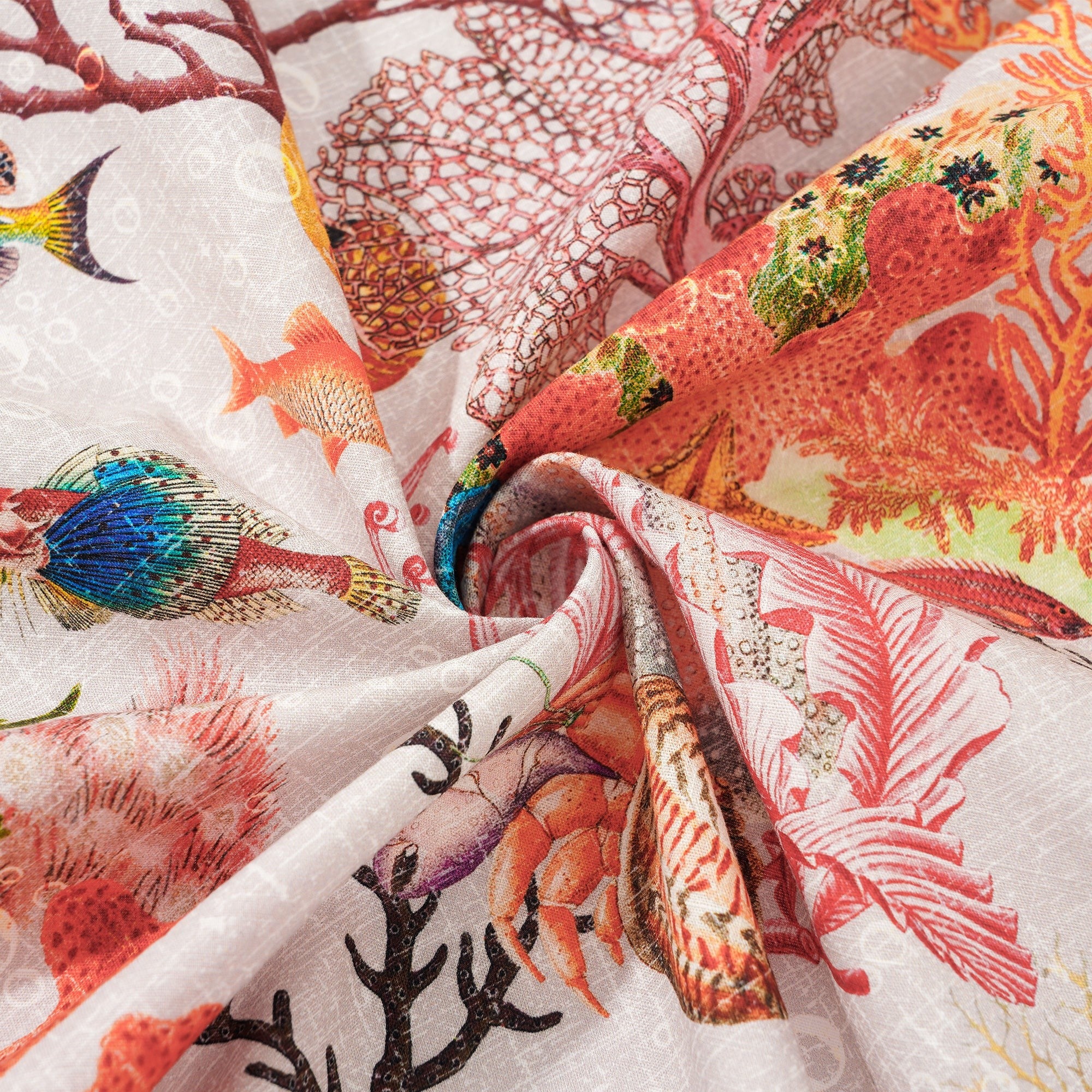 Men's Hawaiian Shirt Short Sleeve Button-down 100% Cotton Beige Aloha Marine Fantasia