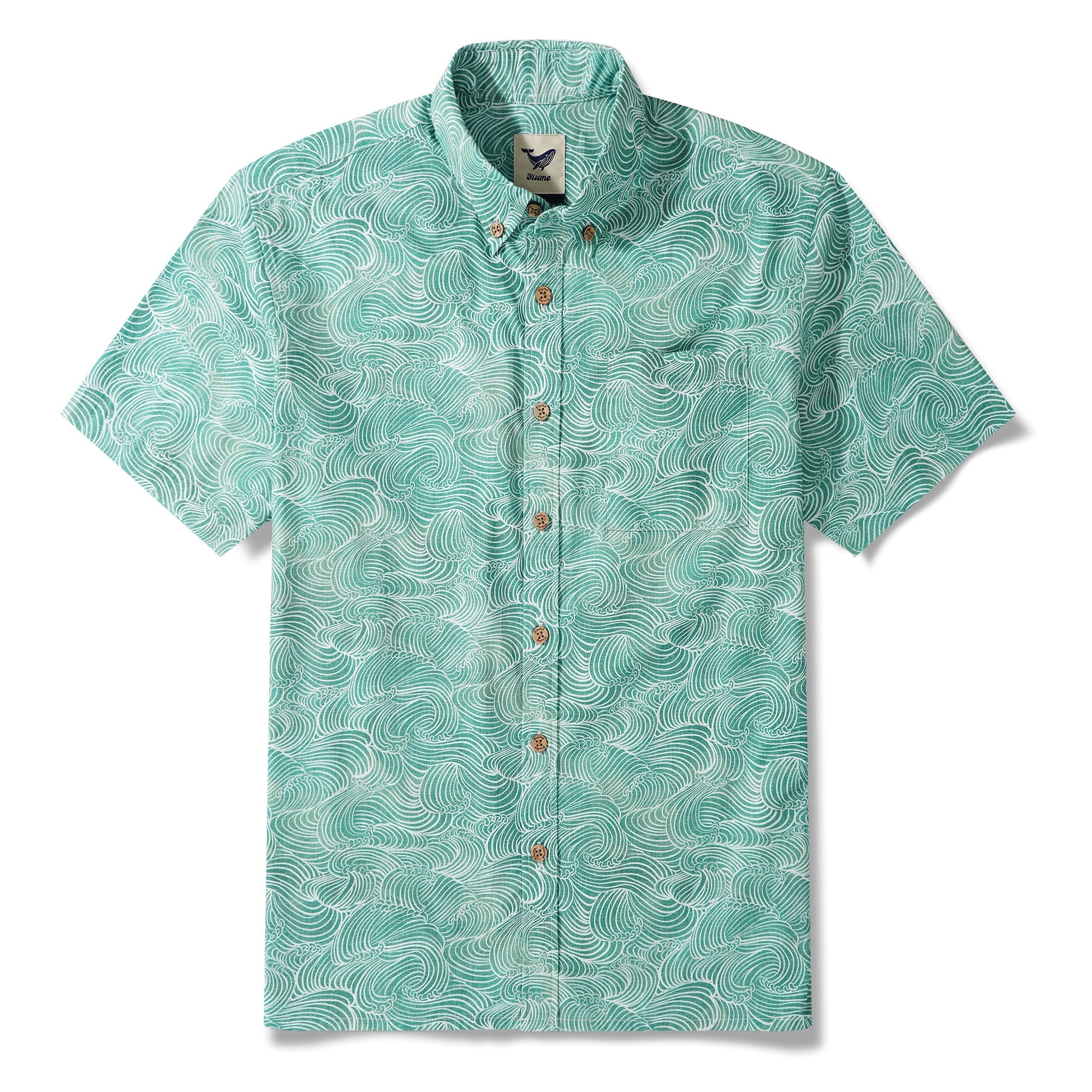 Men's Hawaiian Shirt Short Sleeve Button-down 100% Cotton Green Aloha Ripple Chronicles