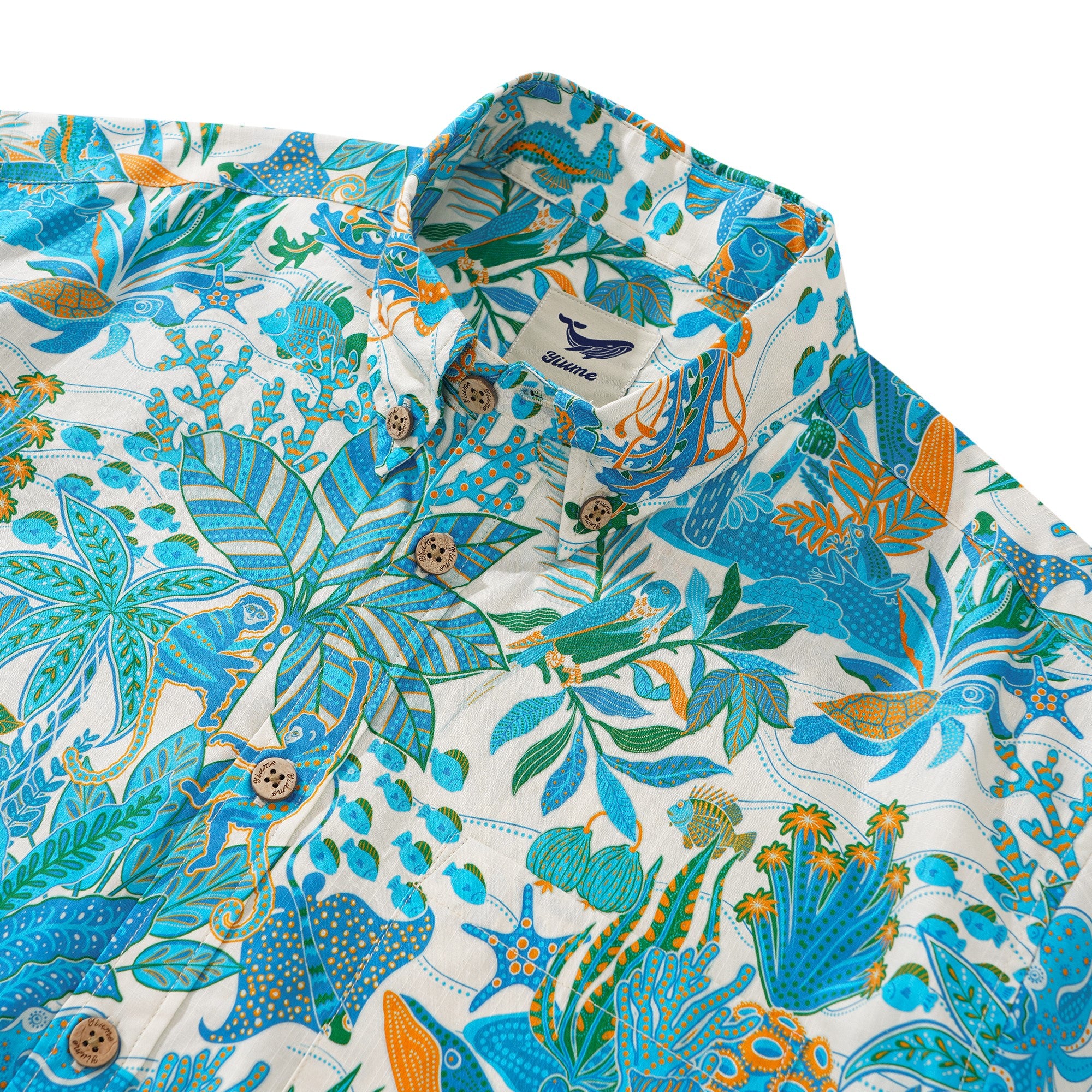 Herren-Hawaiian-Hemd Kurzärmel Button 100% Baumwollblau Aloha Fantasy Paradise