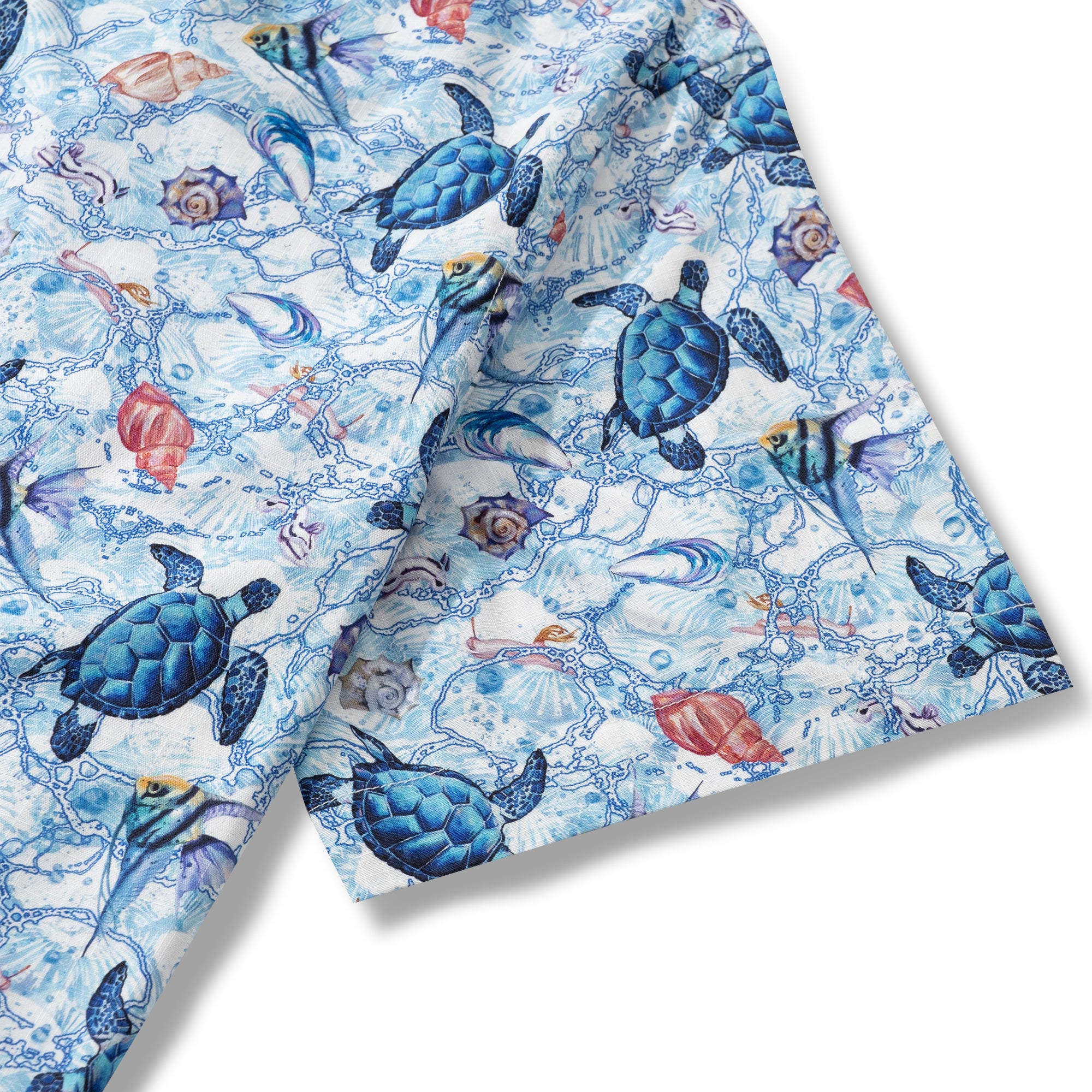 Women's Hawaiian Shirt Short Sleeve Button-up 100% Cotton Blue Aloha Wandering Turtle