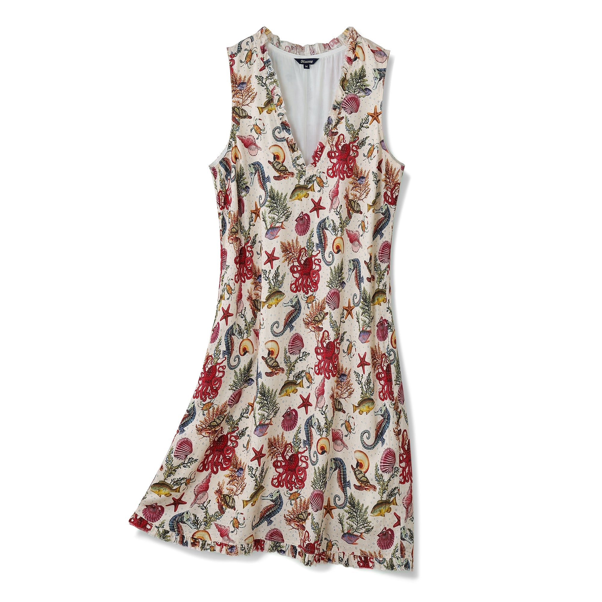 Hawaiian Dress For Women Tropical Vacation Dress Marine Life Seahorse Octopus V-Neck dressesSleeveless Dress Marine Life Dress