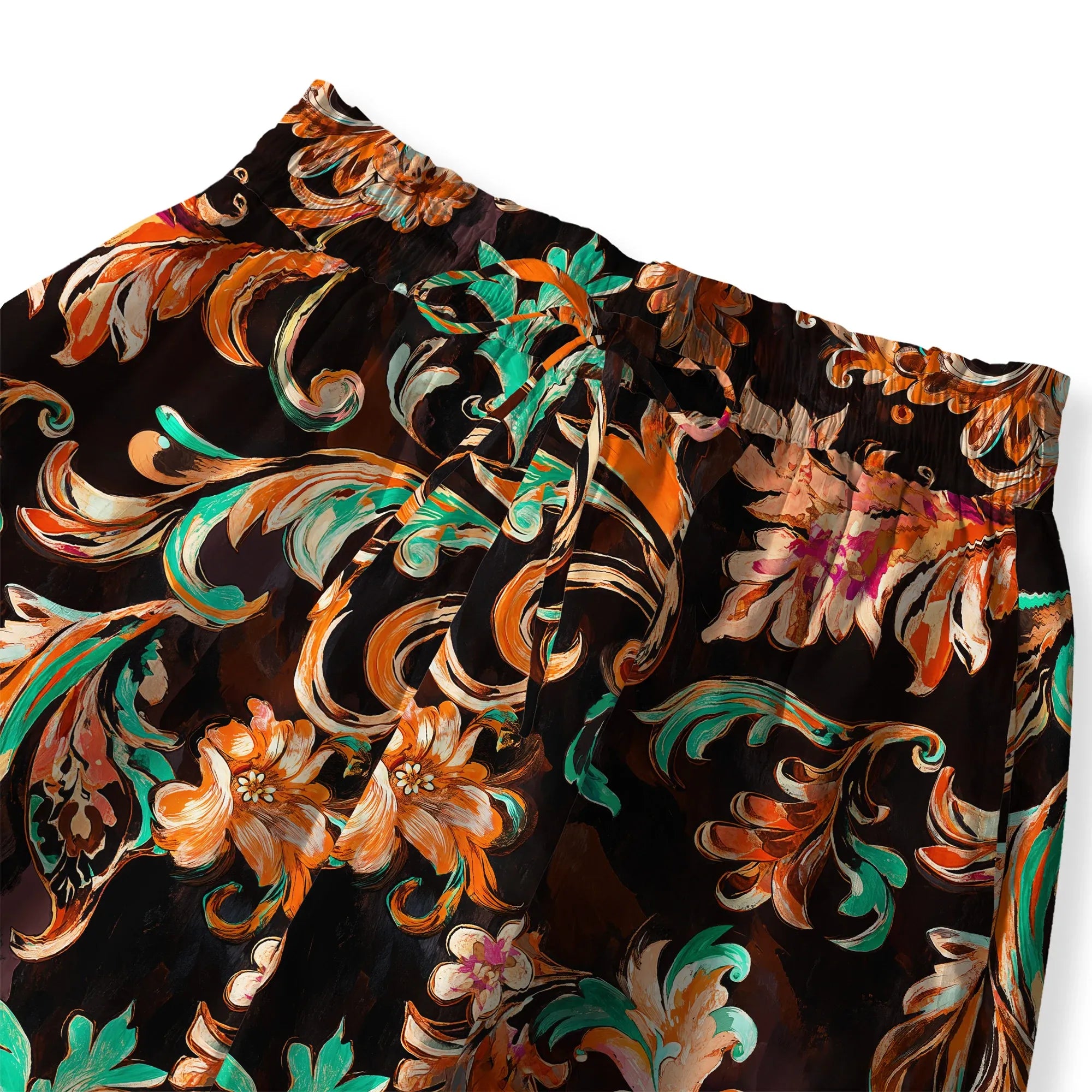Brown floral wide-leg palazzo pants with pockets, women's fashion