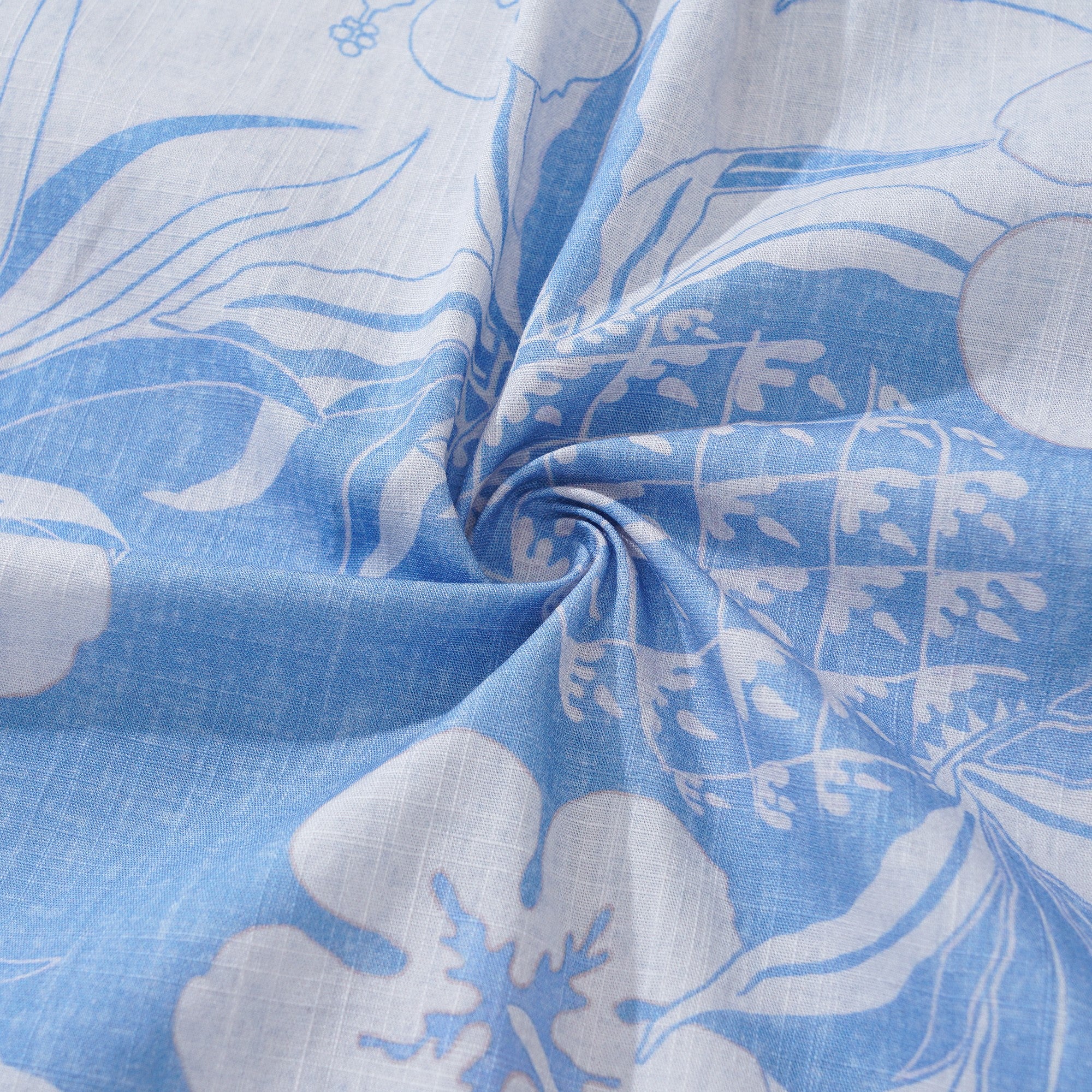 Chemise hawaïenne masculine à manches courtes à manches courtes 100% coton blue ananas et hibiscus hawaïen