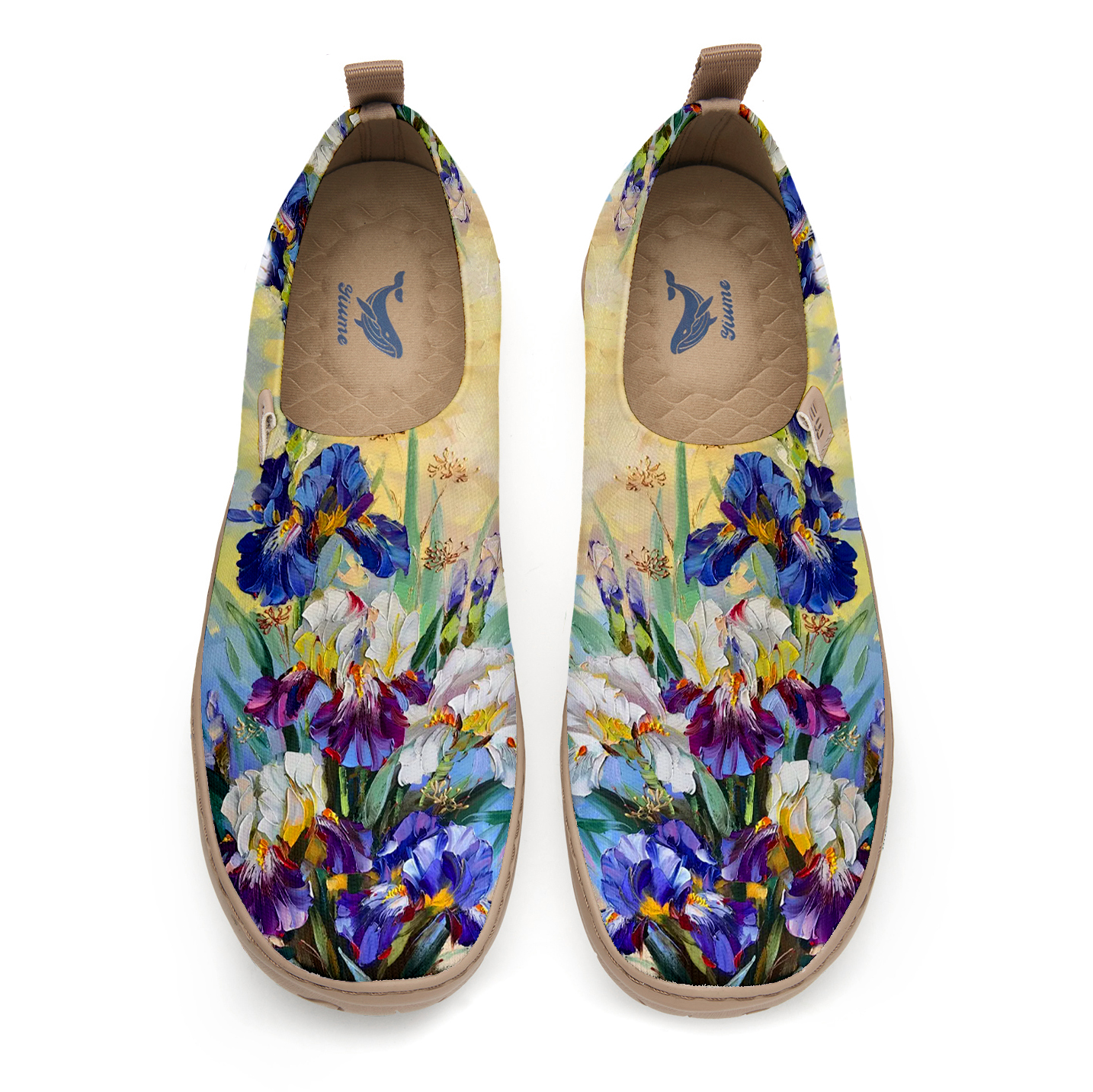 Yiume Women's Art Slip-On Shoes Comfortable Breathable Knit Casual Footwear,Iris Oil Painting Purple Purple Iris Shoes