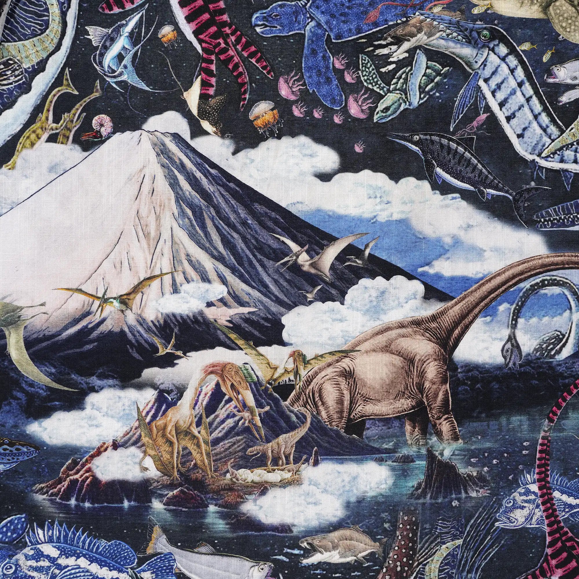 Men's Hawaiian Shirt Short Sleeve Button-down 100% Cotton White Aloha Prehistoric Dinosaur Realm