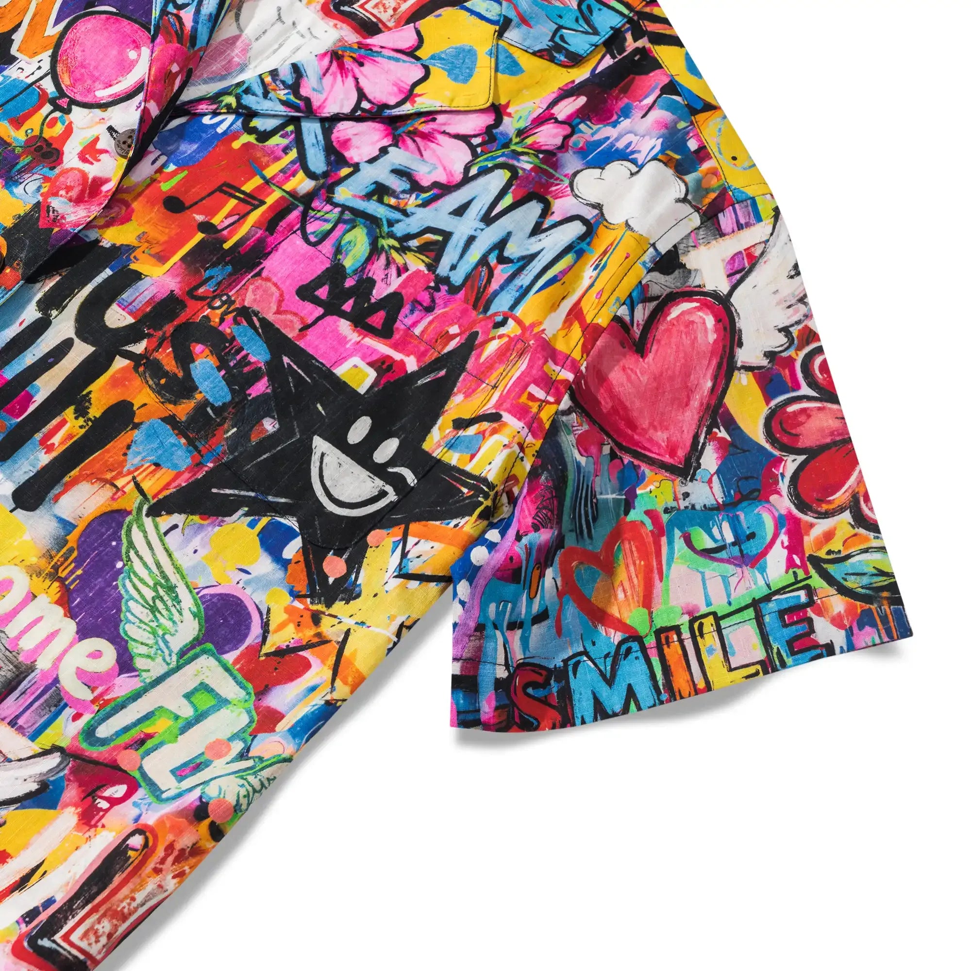 Cotton camp collar shirt with artistic love graffiti