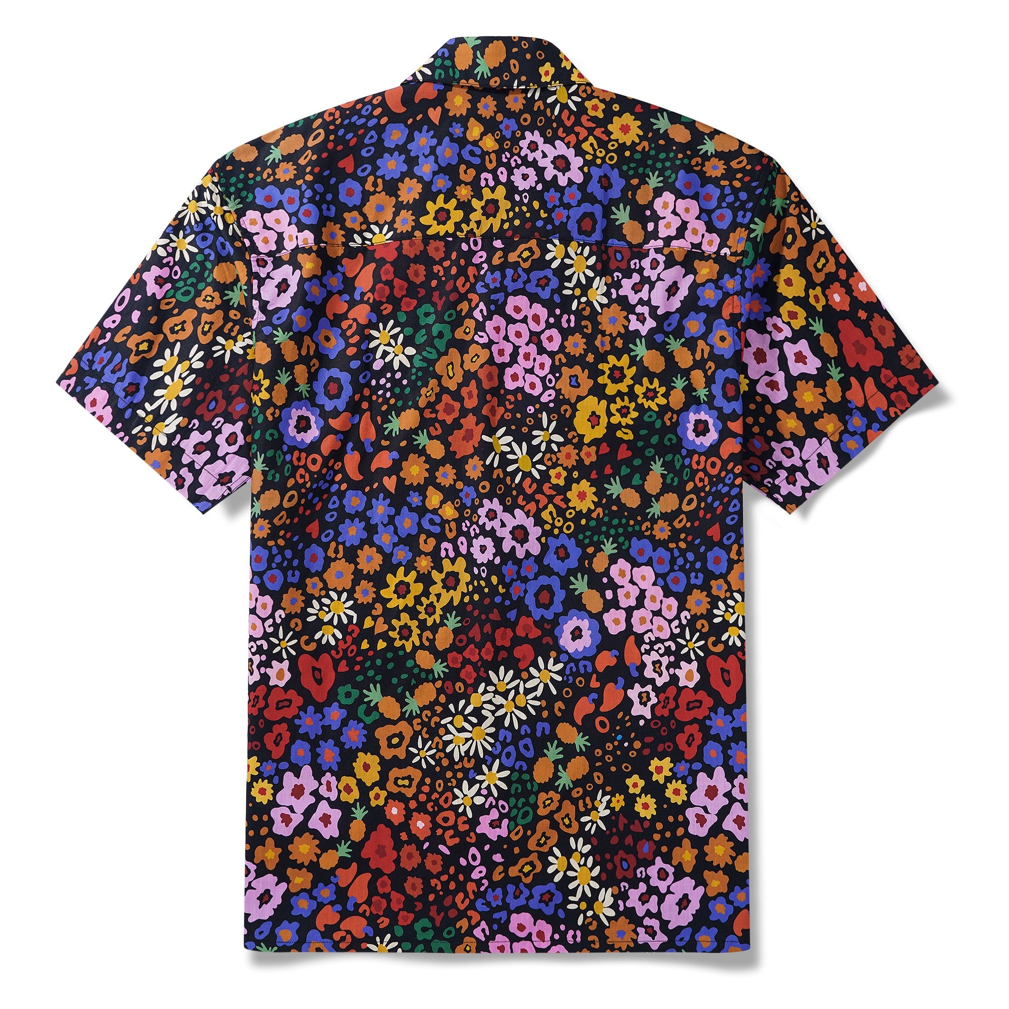 メンズハワイアンシャツ半袖キャンプカラー100％コットンブラックアロハミッドナイトブロッサムレオパードプリント