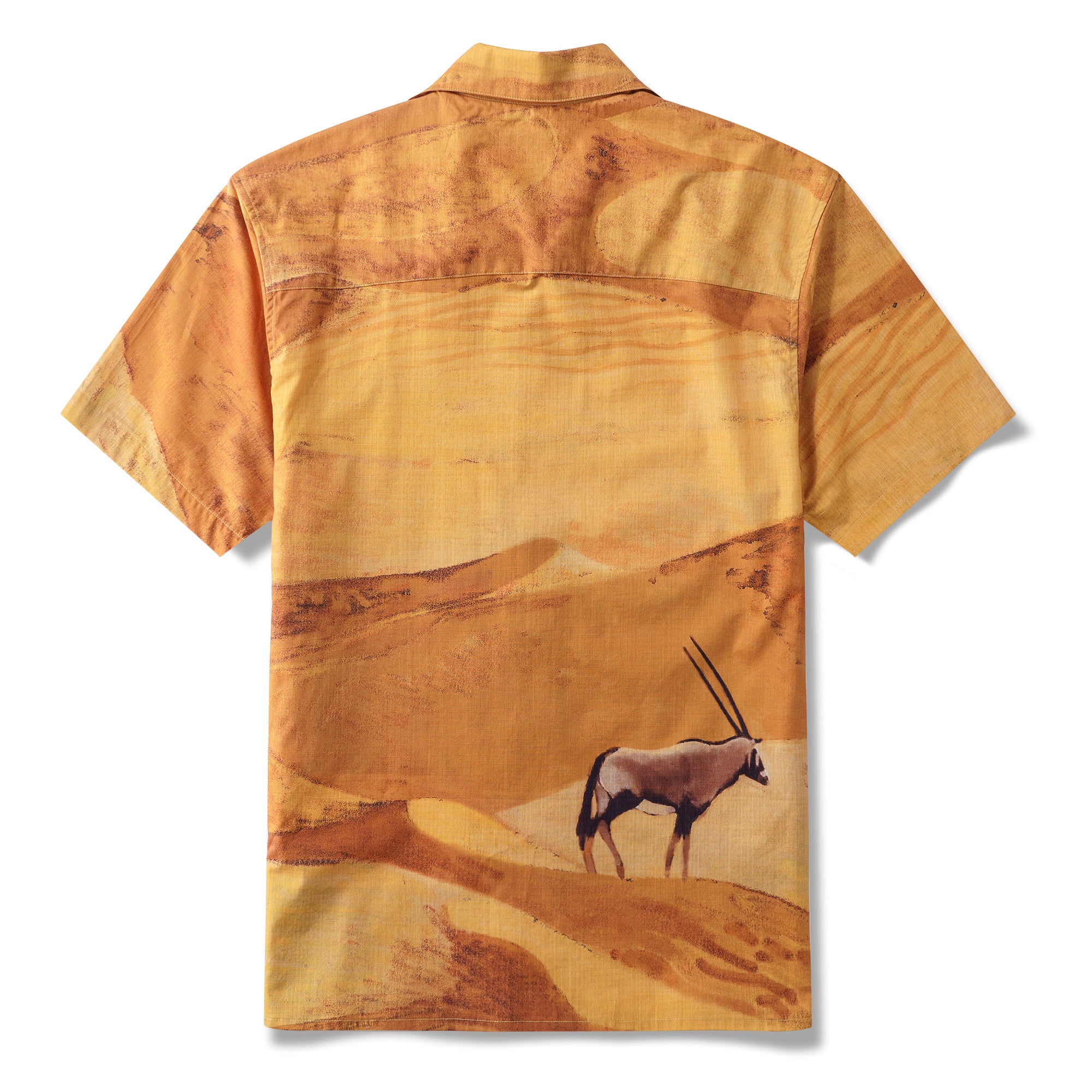 Herren -Hawaiian -Hemd Kurzarm Camp Halsharmino 100% Baumwolle gelbe Aloha Hitzewellen von Andrea Leonelli