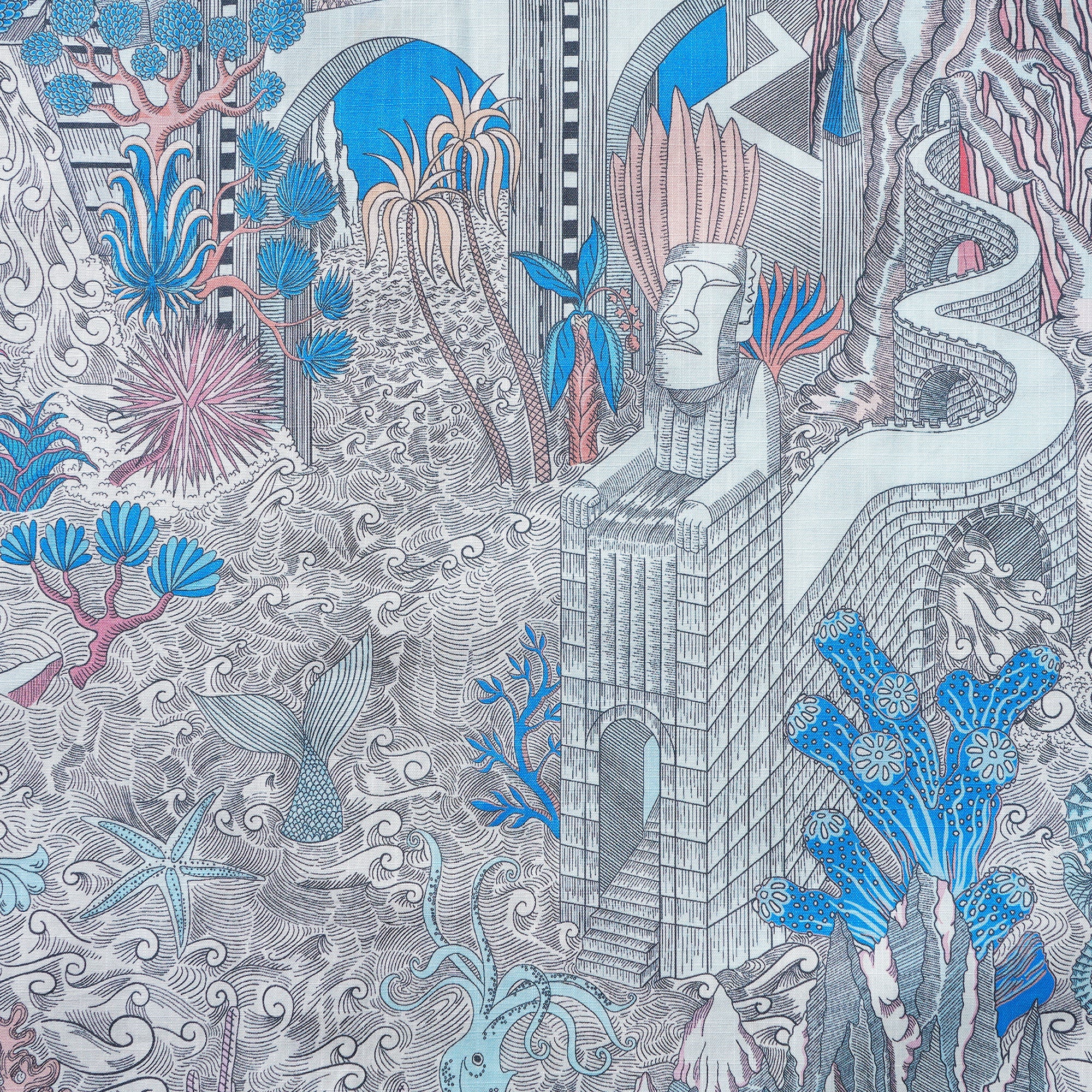 メンズアロハシャツ半袖ボタン100%コットンブルーAloha Cosmic Wonder