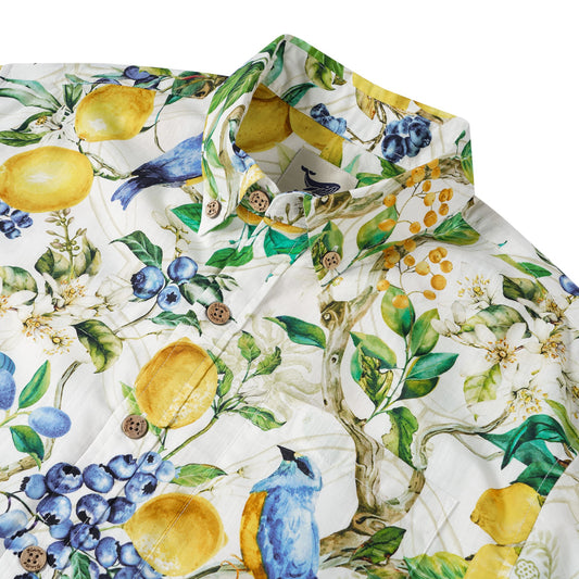 Short Sleeve Men's Hawaiian Shirt, Sicilian Lemon Design
