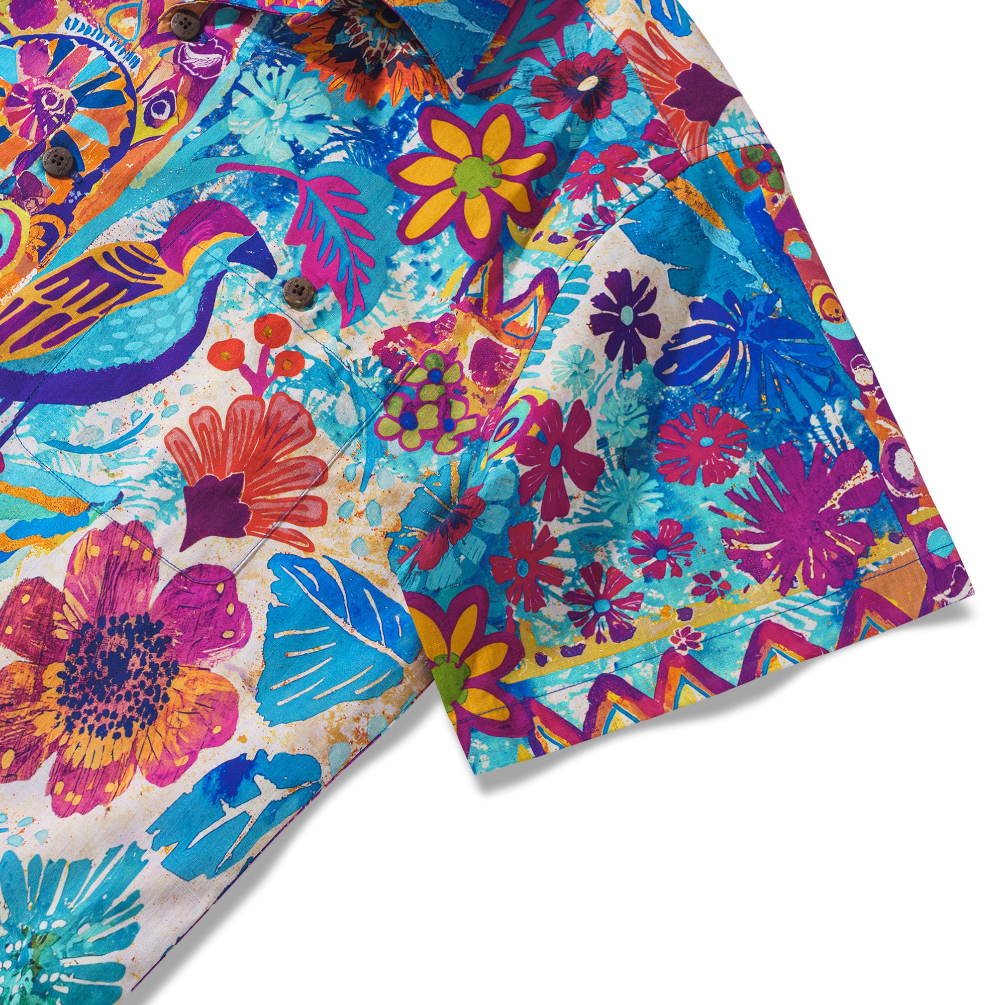 Chemise hawaïenne tropicale 100 % coton pour homme, à manches courtes, col camp, bleue, chemise Aloha