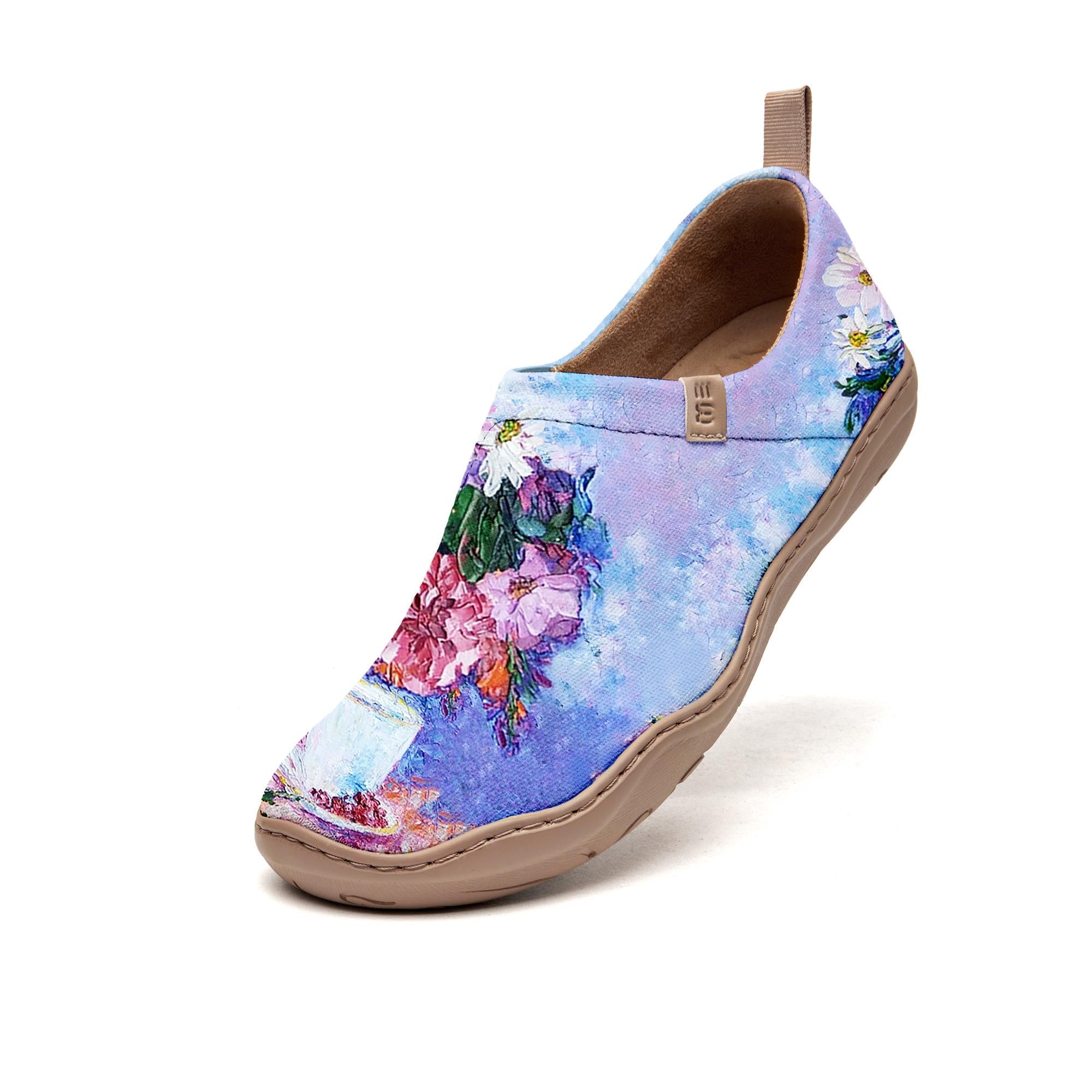 Yiume pour femmes en art pour femmes chaussures de toile décontractées rose et imprimé à l'huile de floral rose peinte, 100% coton en bord de mer saphir
