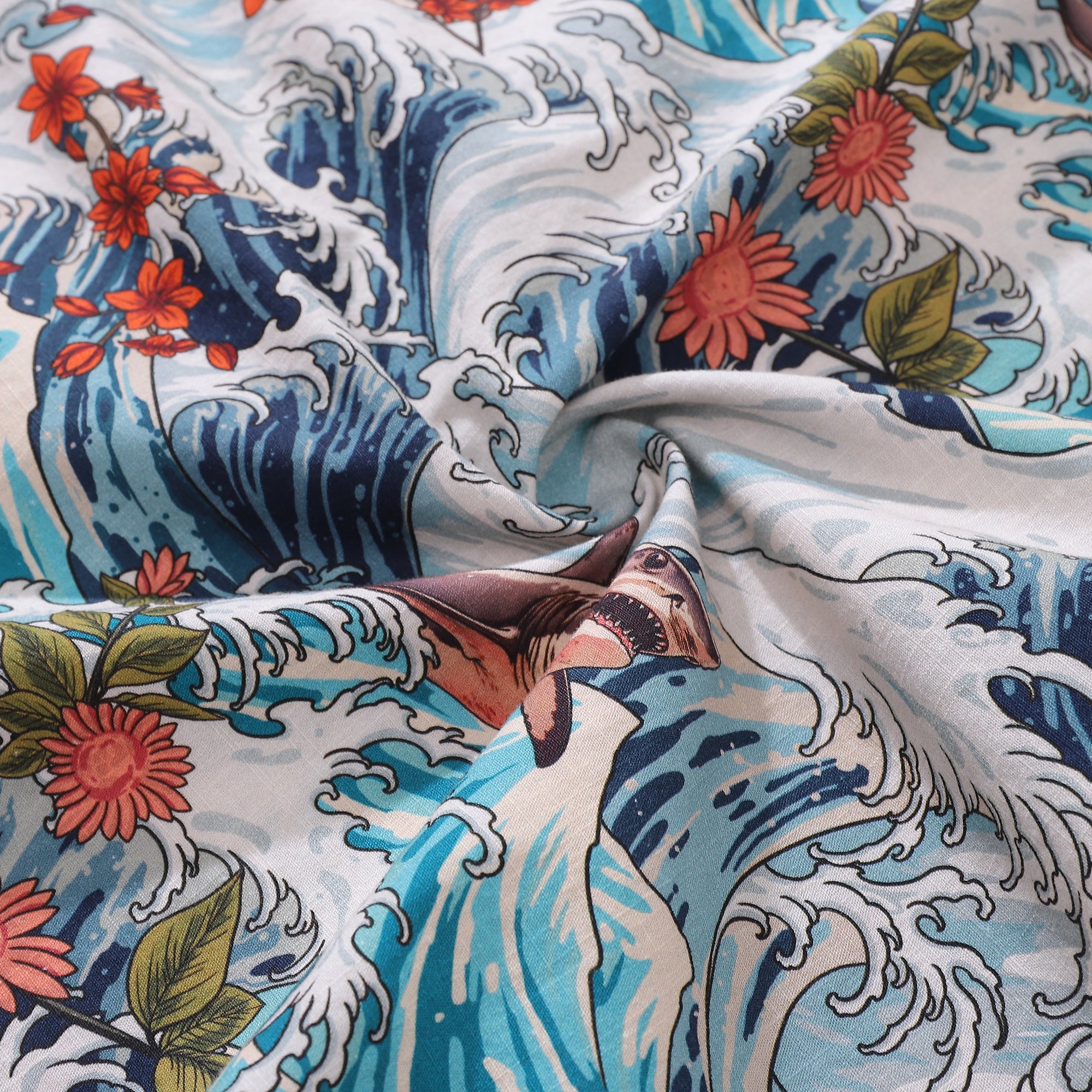 Herren Resort Wear Hemd Turbulenzen auf See mit Haifischdruck Kurzarm Hawaiian Hemd für Männer