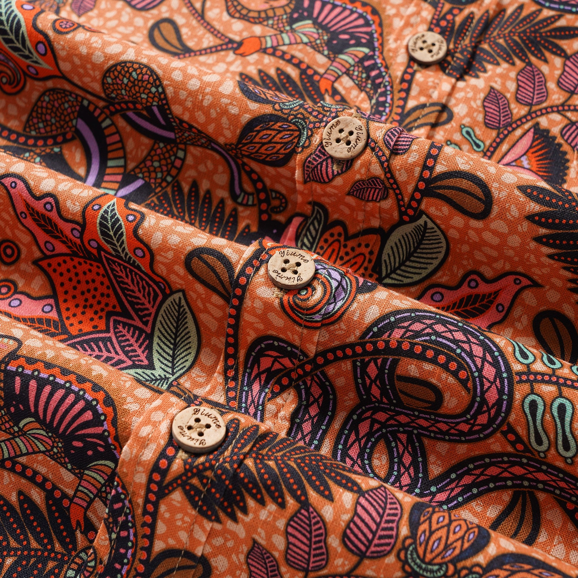 Men's Hawaiian Shirt Long Sleeve Button-down 100% Cotton Black Aloha Chameleon Ankara