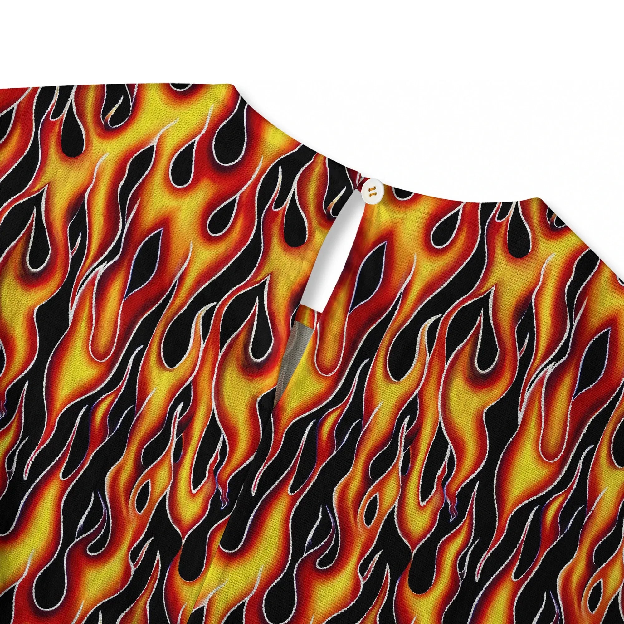 Aloha Flame Surge women's blouse, back view, button-back detail