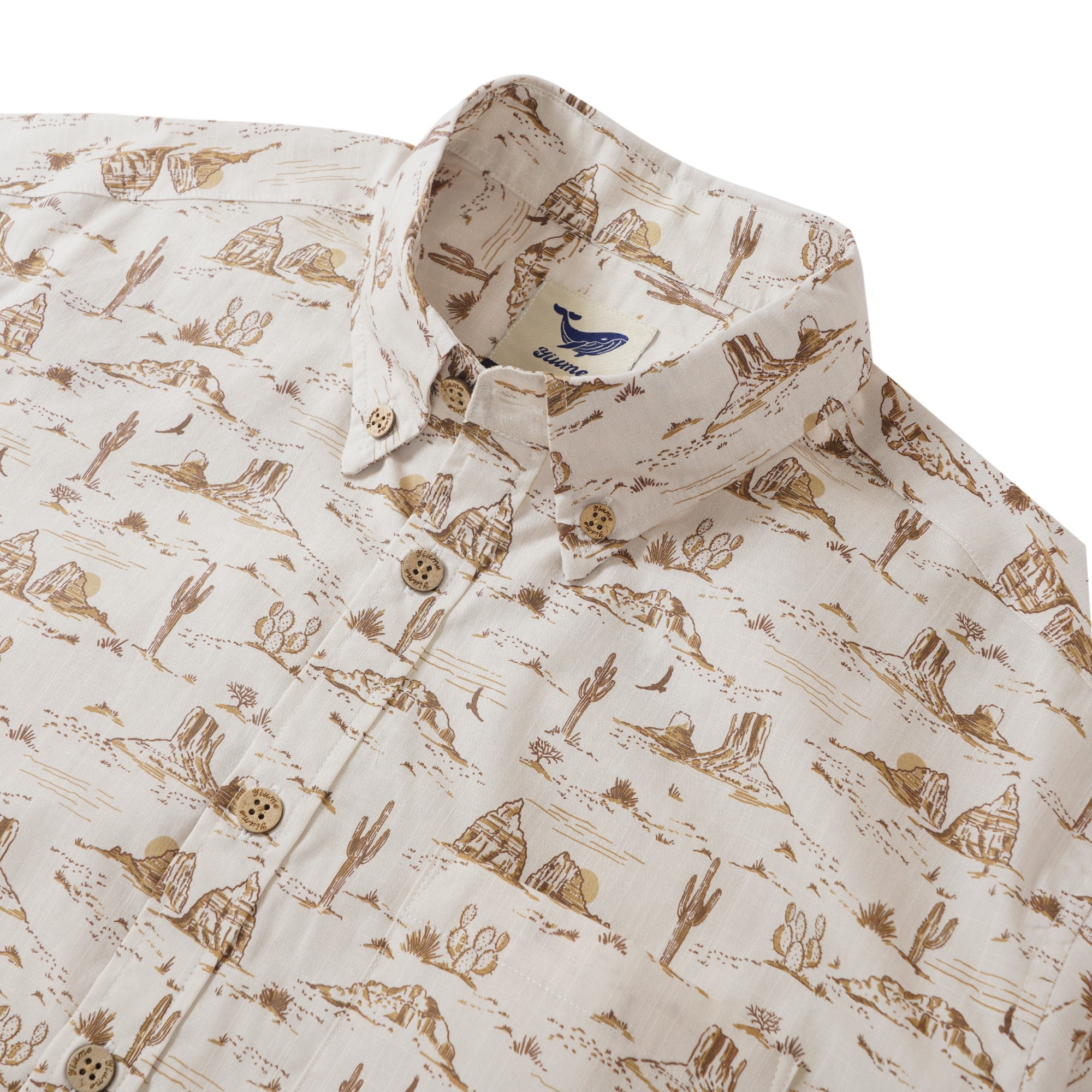 Men's Hawaiian Shirt Short Sleeve Button-down 100% Cotton Yellow Aloha Western Desert Landscape By Hufton Studio Limited