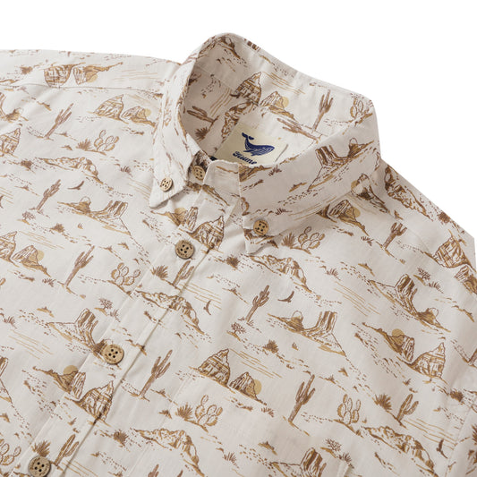 Men's Hawaiian Shirt Short Sleeve Button-down 100% Cotton Yellow Aloha Western Desert Landscape By Hufton Studio Limited