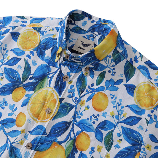Summer Hawaiian Shirt for Men Bouth-Down citron shirt à manches courtes 100% coton Chemise Summer Lemon