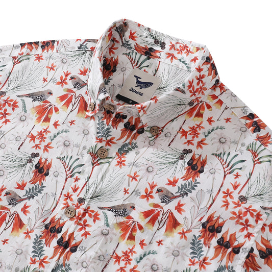 Chemise hawaïenne pour hommes Firetail Finches par Eloise Chemise à manches courtes boutonnée 100 % coton
