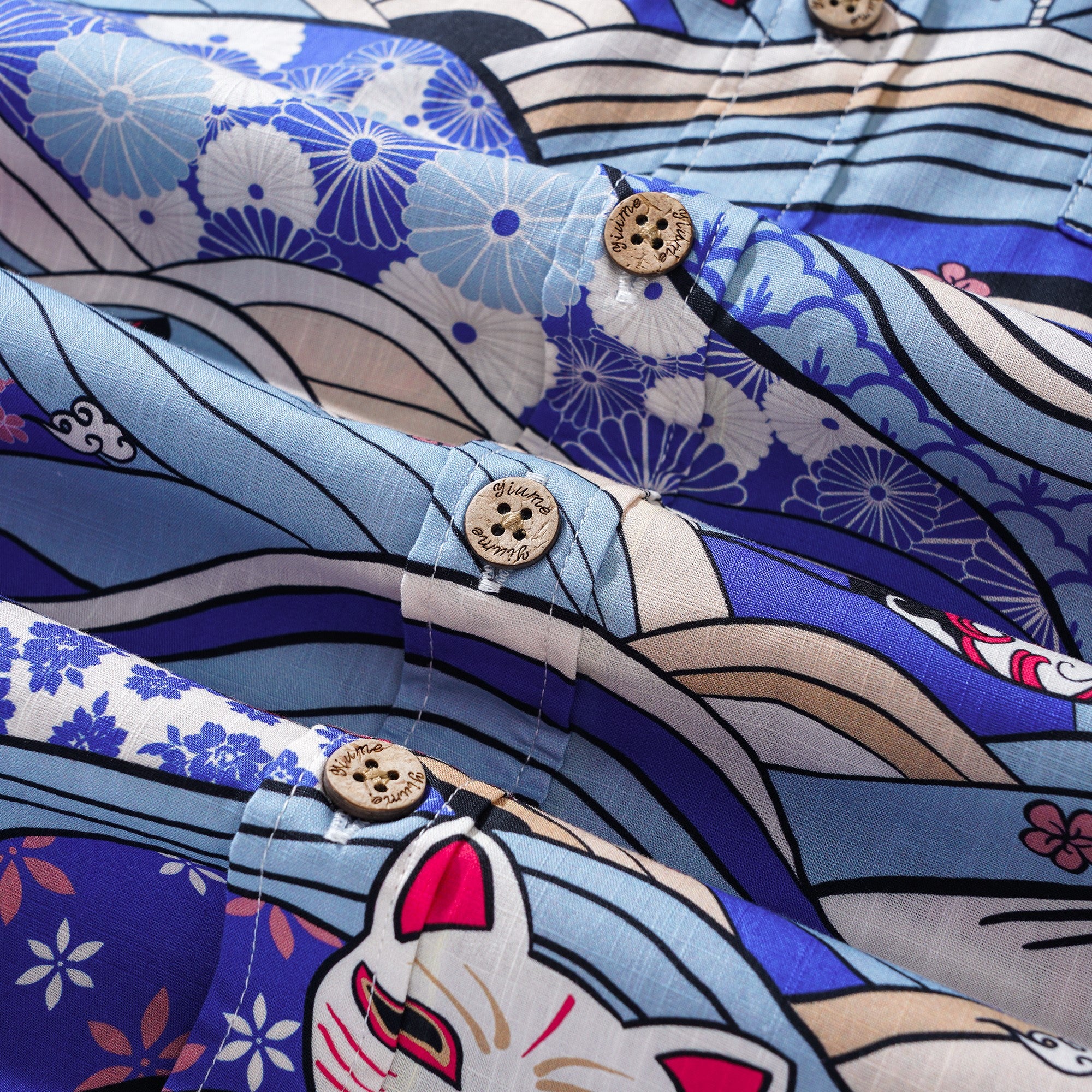 Herren-Hawaiian-Hemd Kurzärmel Button 100% Baumwolle Beige Aloha Neo-Ukiyo-e