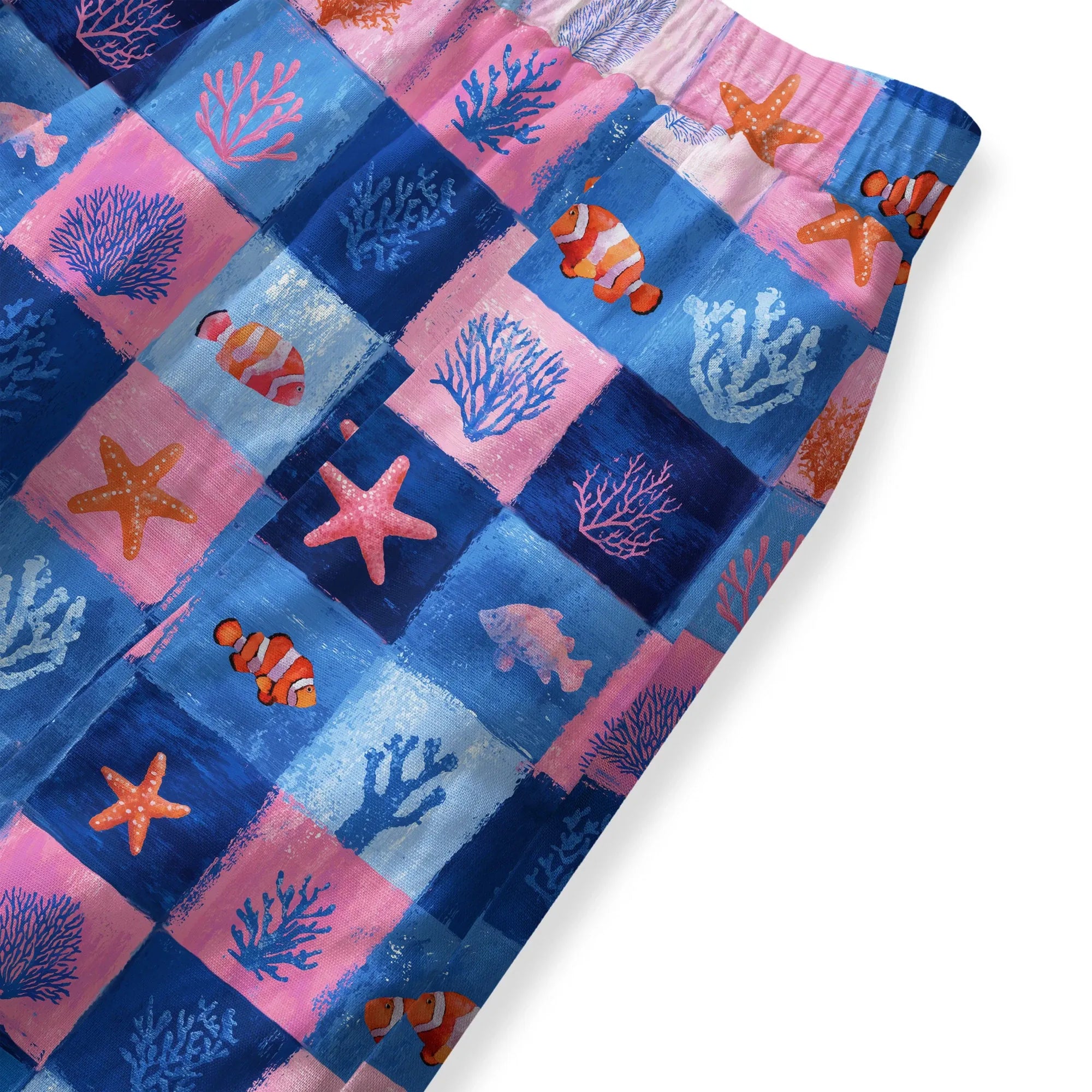 Luxury print Blue Aloha Coral Plaid Women's Pants