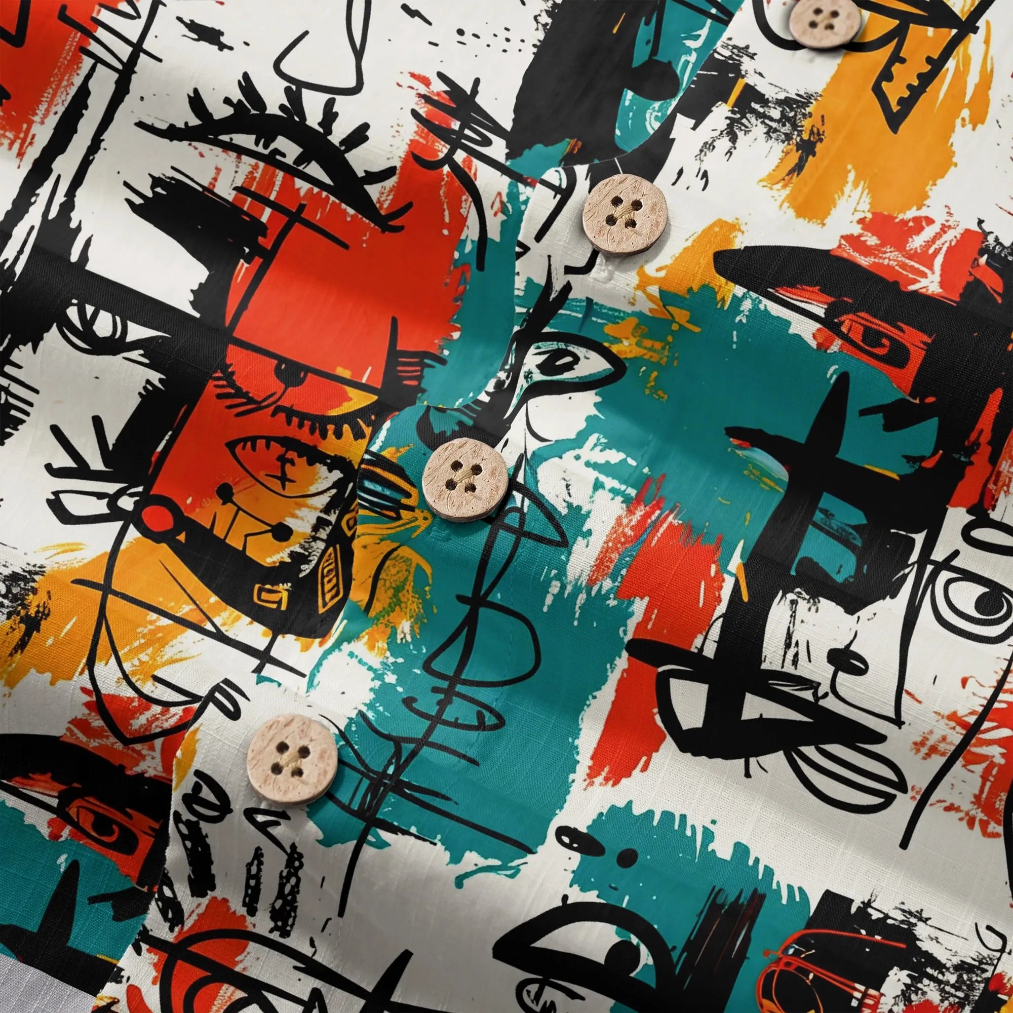 Men's Hawaiian shirt with colorful face doodle art