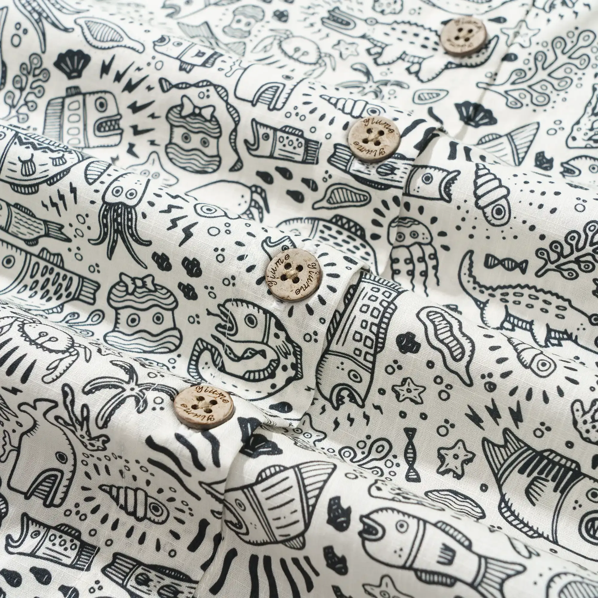 Cotton Hawaiian shirt with ocean-inspired print