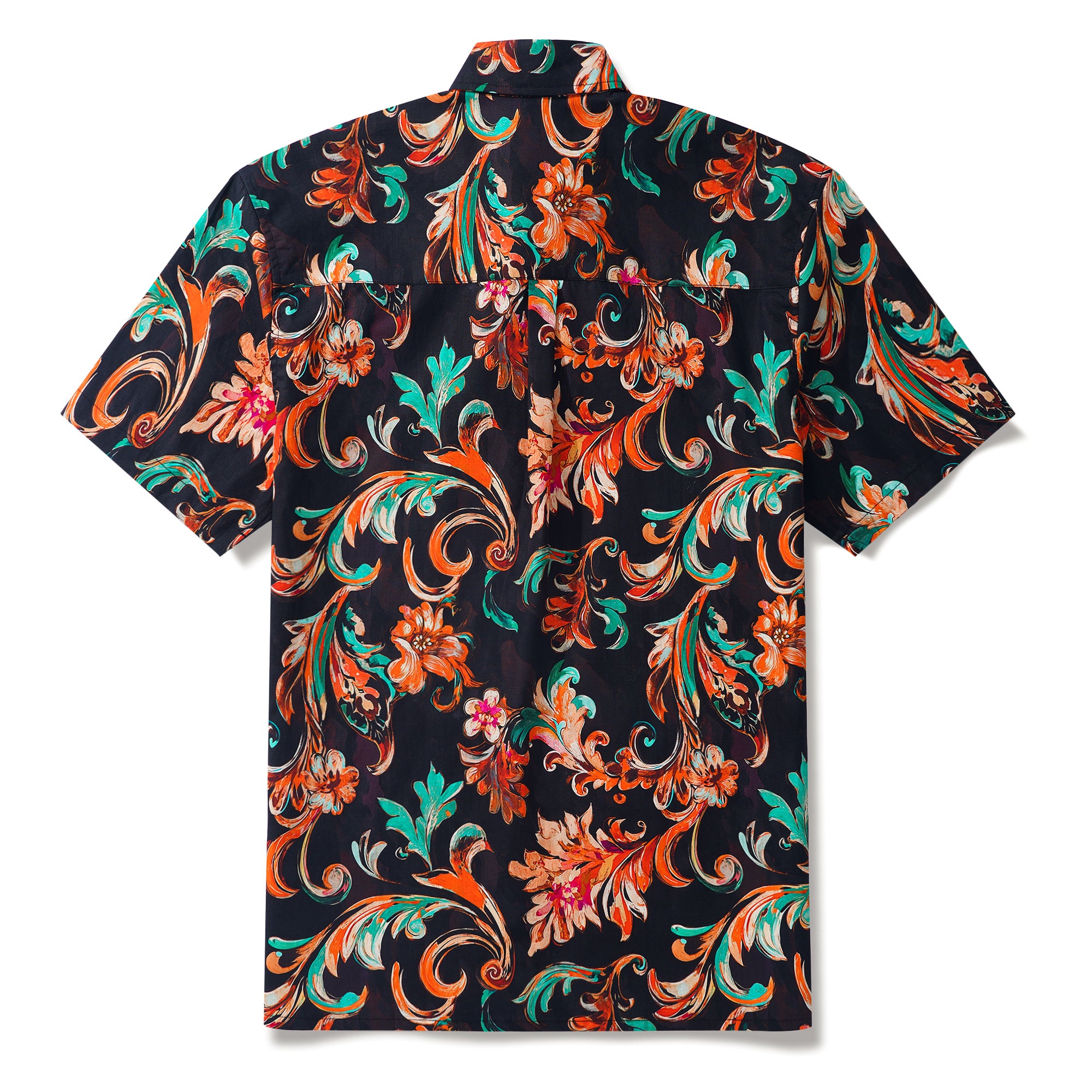 Chemise hawaïenne pour homme à manches courtes, boutonnée, 100 % coton, marron, Aloha Fleurs de Feu.