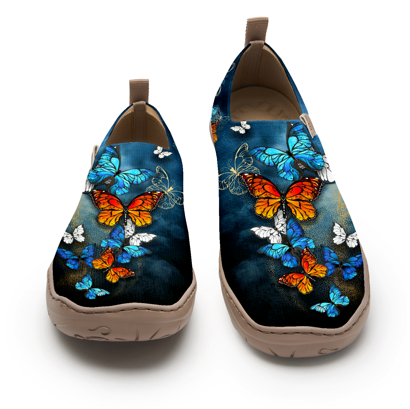 Yiume Women's Art Slip-On Shoes Comfortable Breathable Knit Casual Footwear,Blue And Black Butterfly Midnight Butterfly Heels