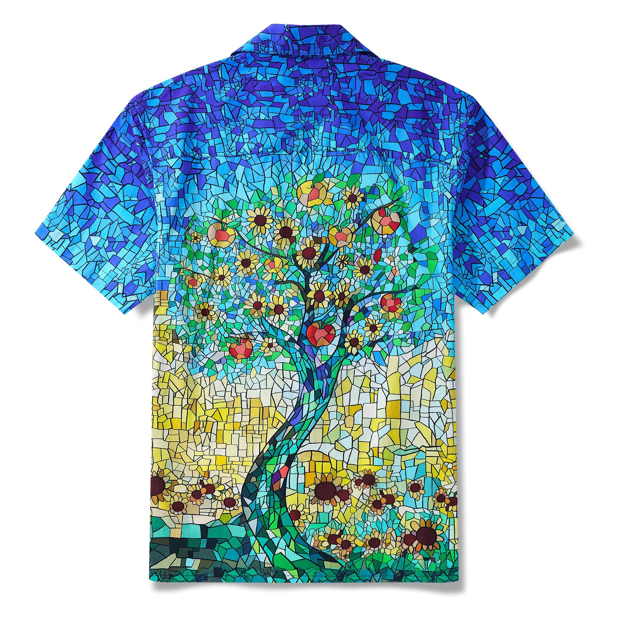 Collier de camp à manches courtes à manches courtes pour hommes 100% Blue Blue Blue en verre ensoleillé