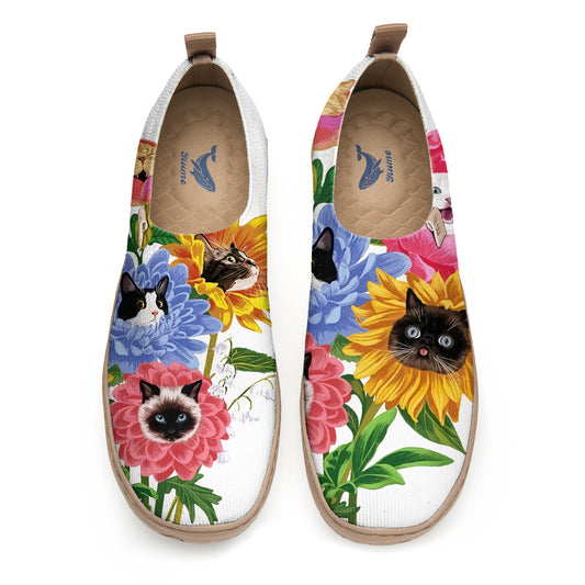 Arte femenino Yiume zapatos deslizantes cómodos calzado casual de punto transpirable, felino floral